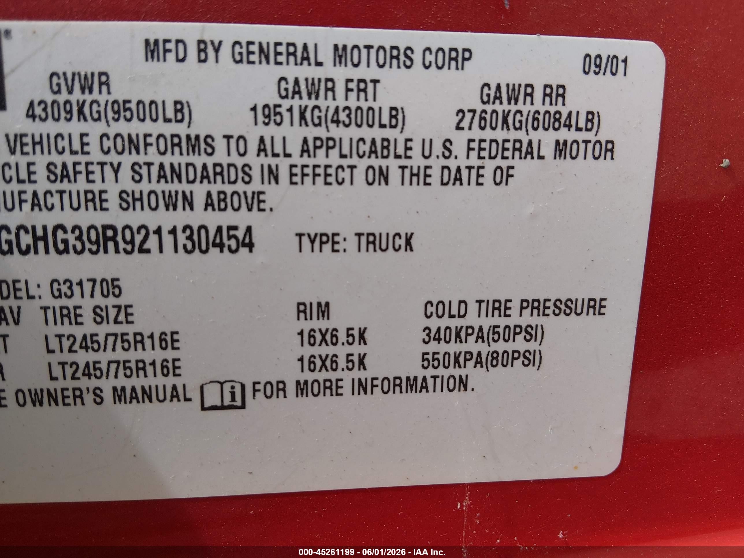 2002 Chevrolet Express   Red vin: 1GCHG39R921130454