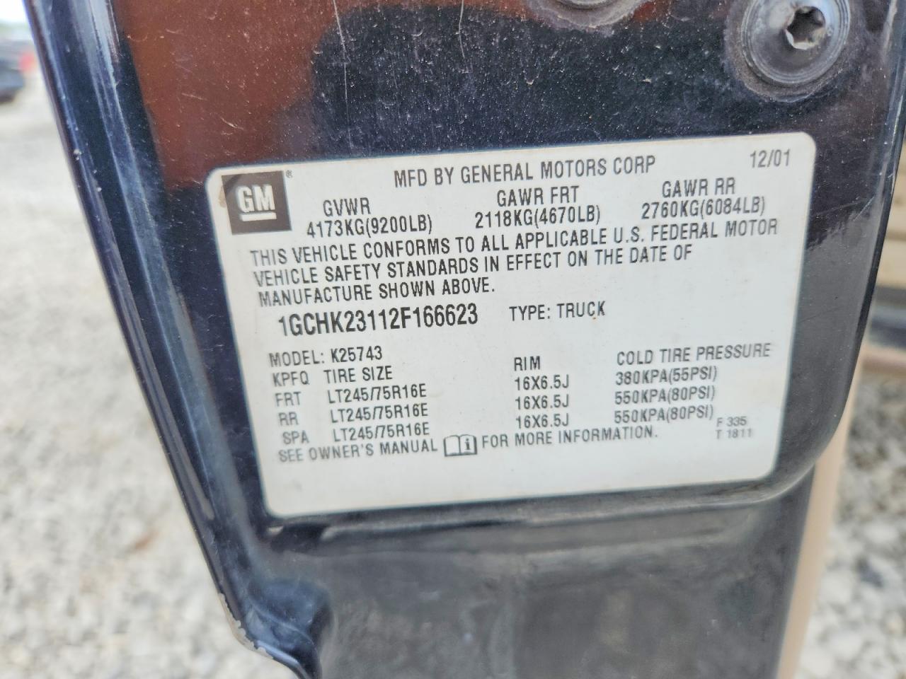 2002 Chevrolet Silverado K2500 Heavy Duty Black vin: 1GCHK23112F166623