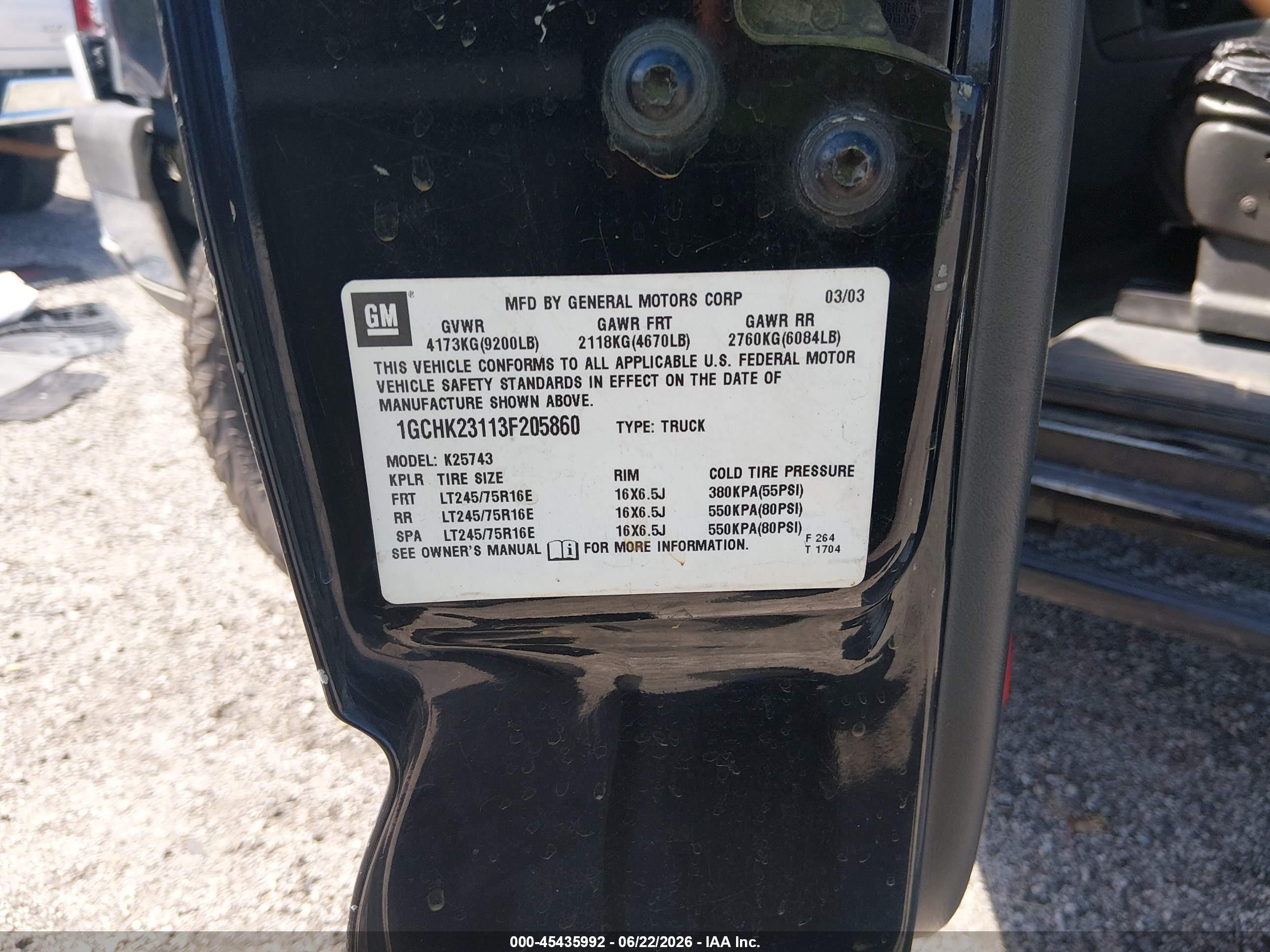2003 Chevrolet Silverado 2500hd Lt Black vin: 1GCHK23113F205860