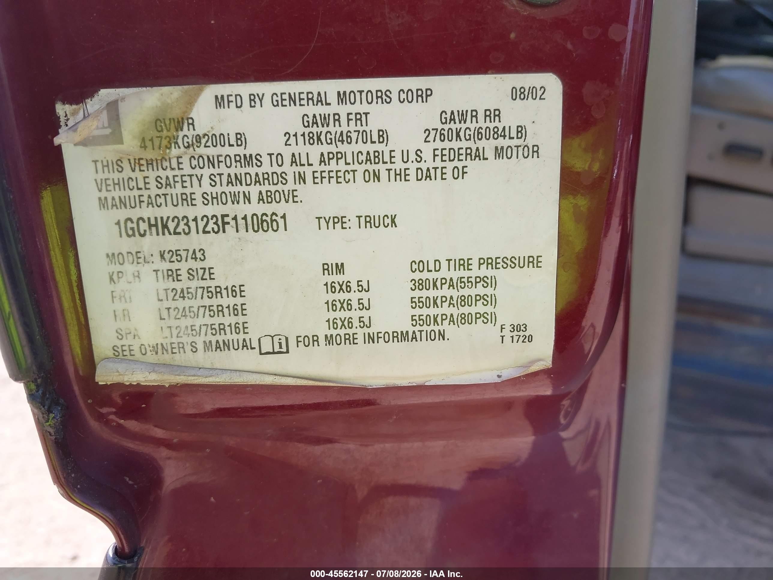 2003 Chevrolet Silverado 2500hd Lt Maroon vin: 1GCHK23123F110661