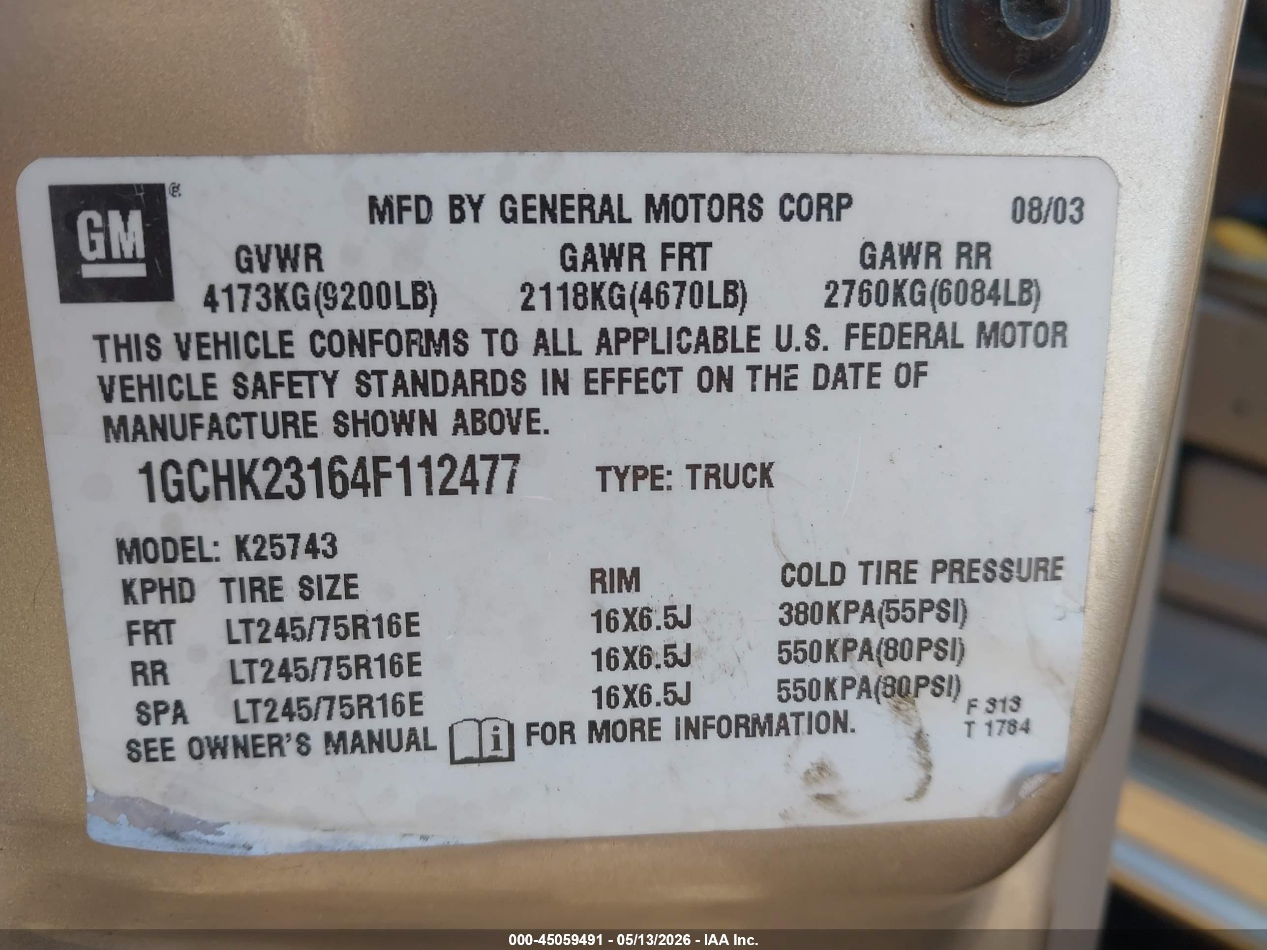 2004 Chevrolet Silverado 2500hd Ls Tan vin: 1GCHK23164F112477