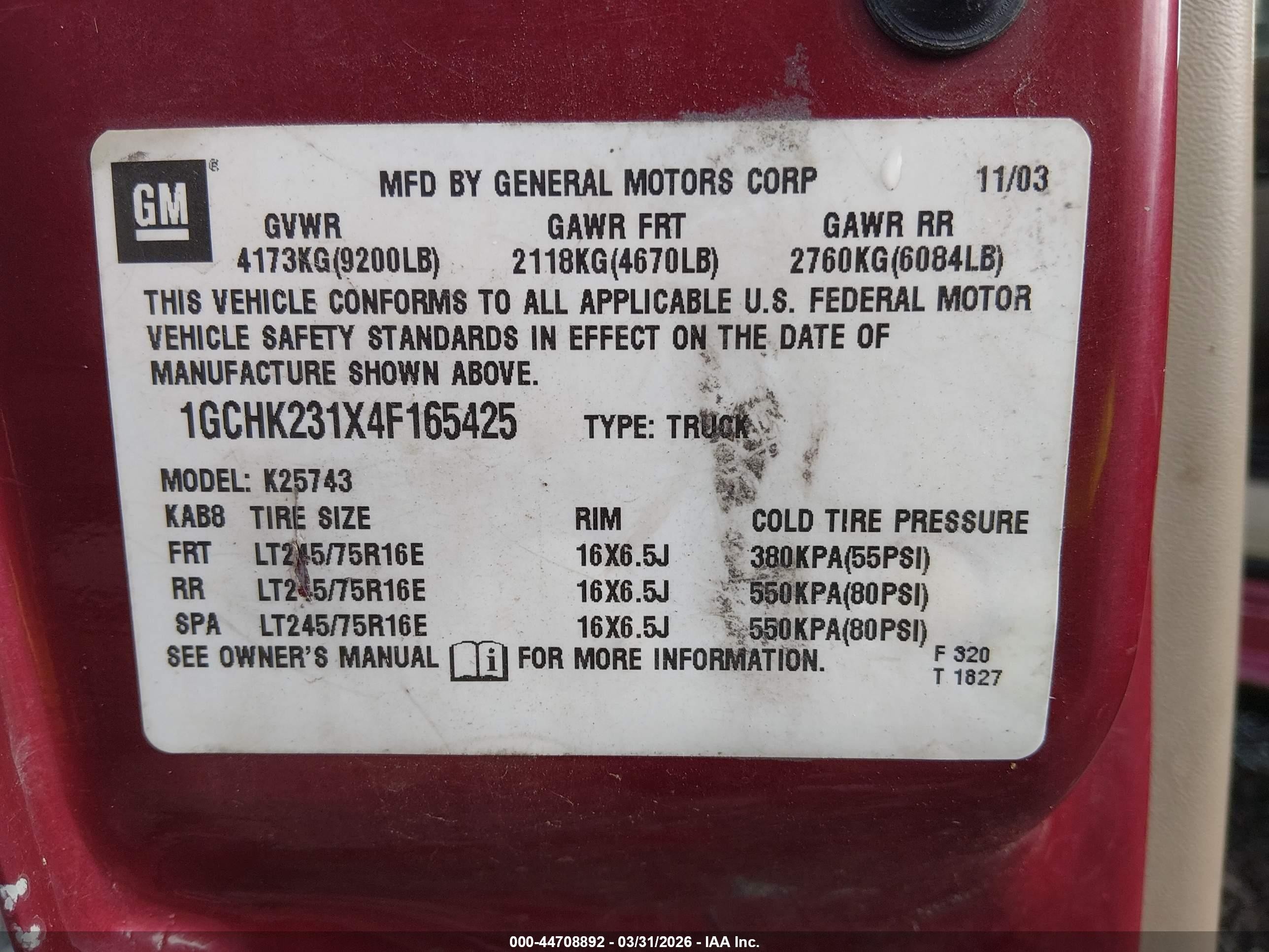 2004 Chevrolet Silverado 2500hd Ls Maroon vin: 1GCHK231X4F165425