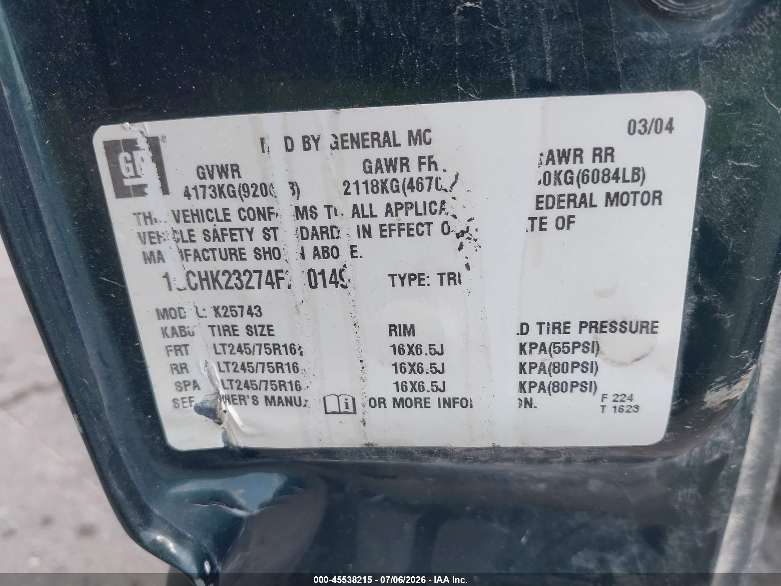 2004 Chevrolet Silverado 2500hd Ls Green vin: 1GCHK23274F210149