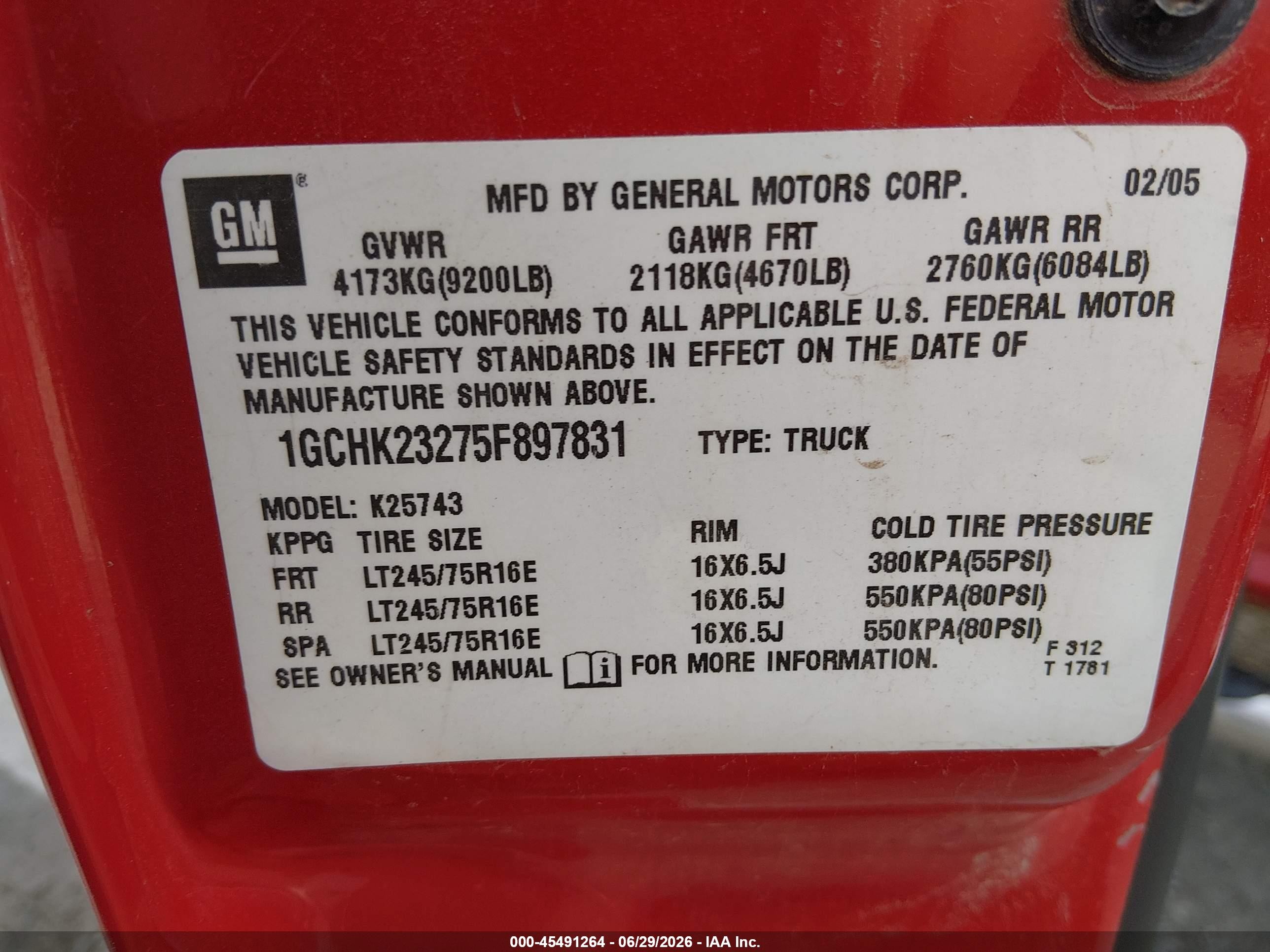 2005 Chevrolet Silverado 2500hd Ls Red vin: 1GCHK23275F897831