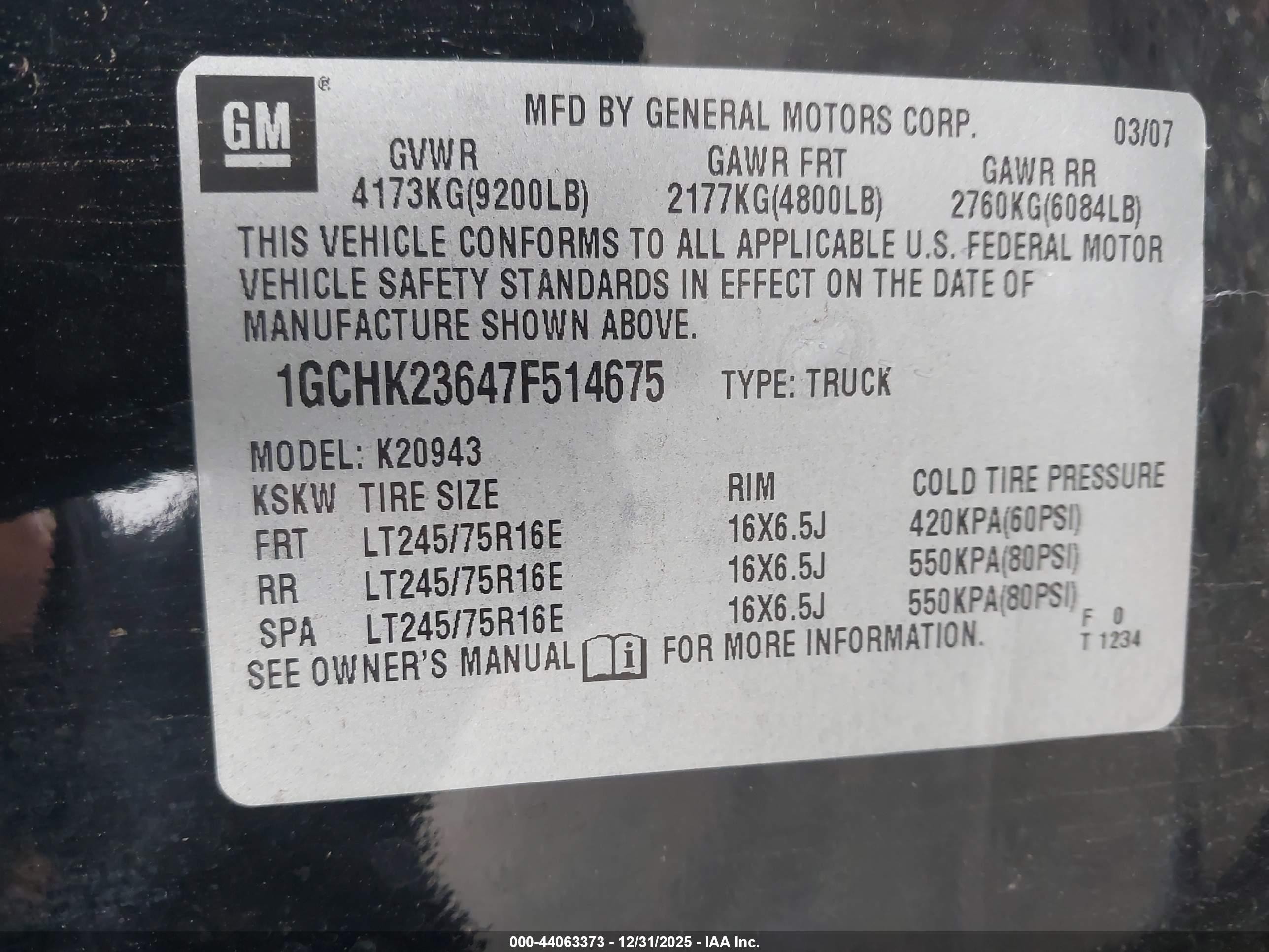 2007 Chevrolet Silverado 2500hd Lt1 Black vin: 1GCHK23647F514675
