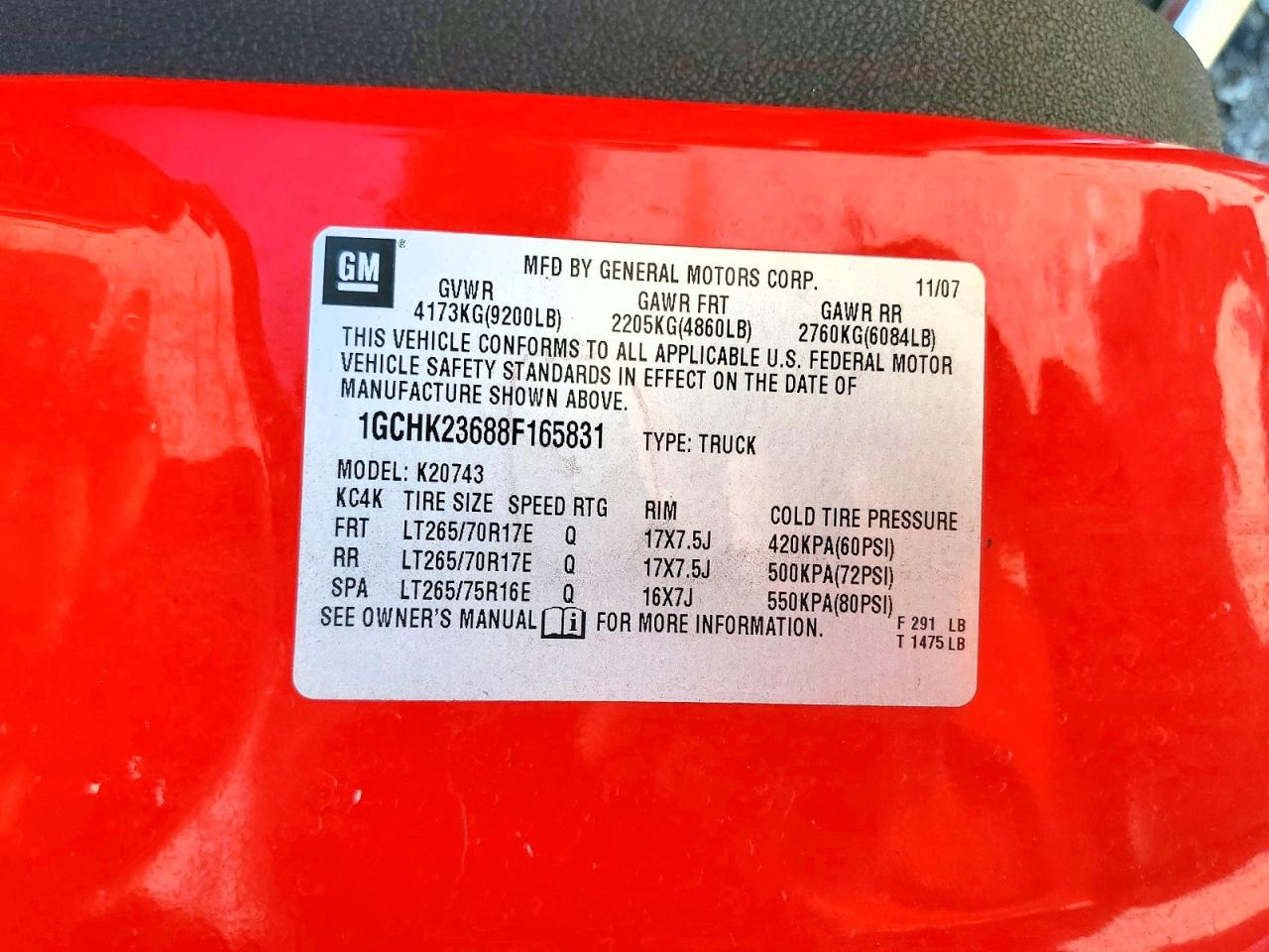 2008 Chevrolet Silverado K2500 Heavy Duty Red vin: 1GCHK23688F165831