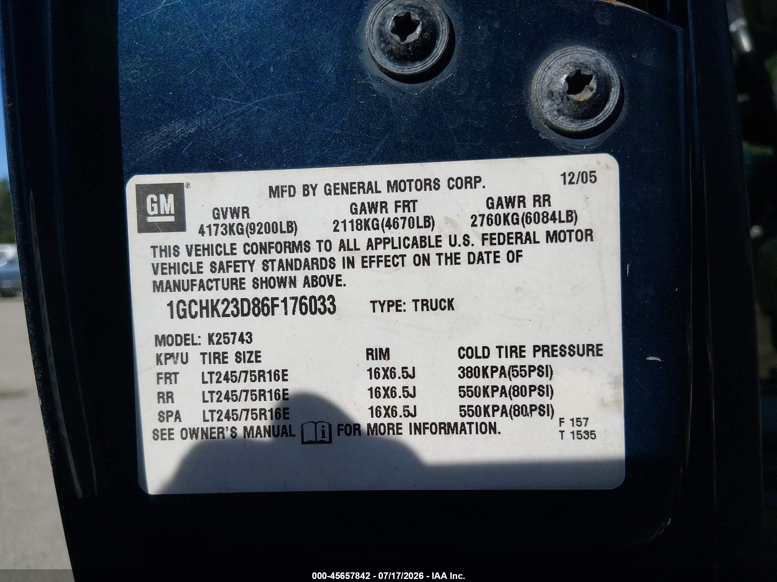 2006 Chevrolet Silverado 2500hd Lt3 Blue vin: 1GCHK23D86F176033