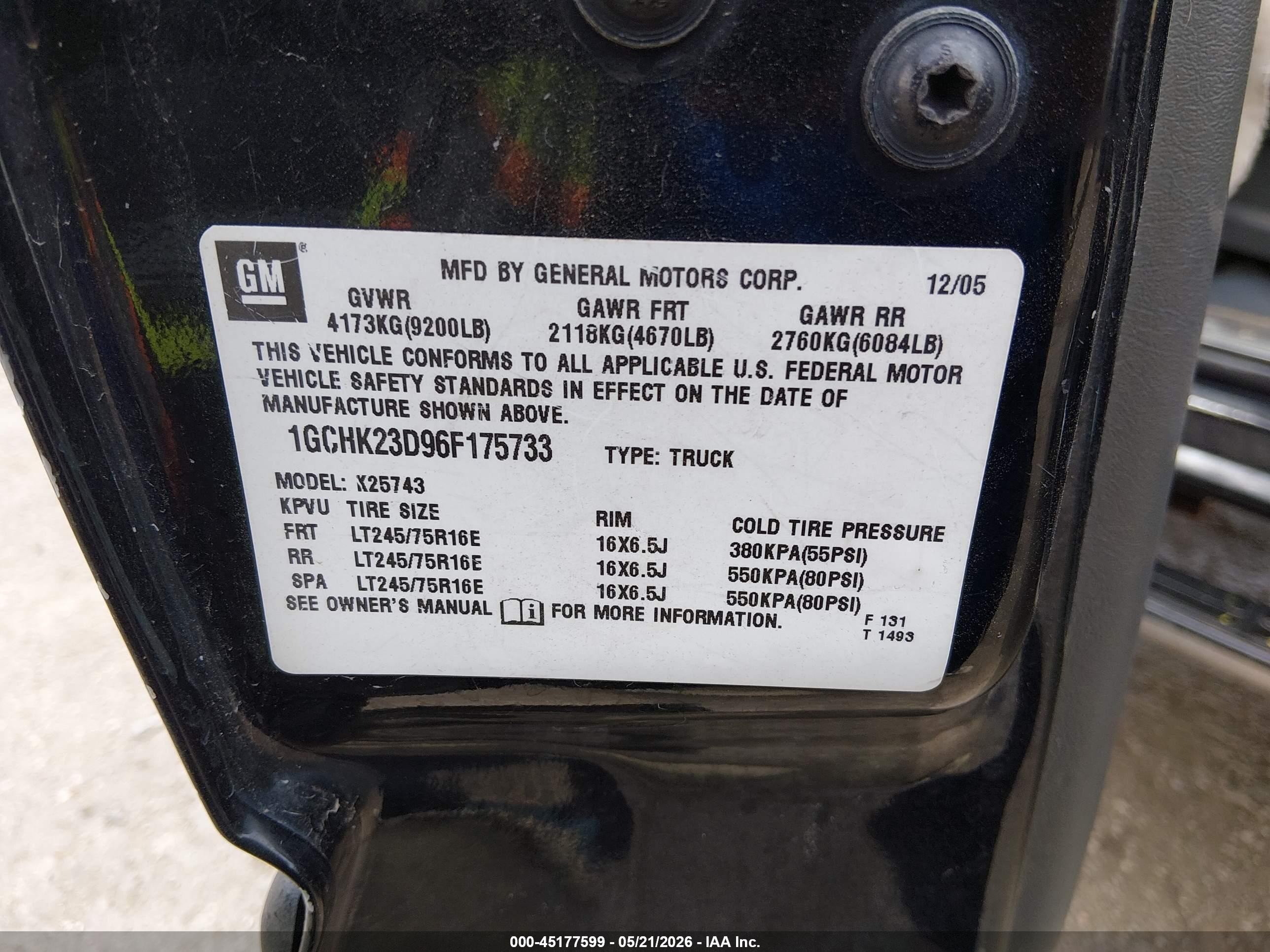 2006 Chevrolet Silverado 2500hd Lt3 Black vin: 1GCHK23D96F175733