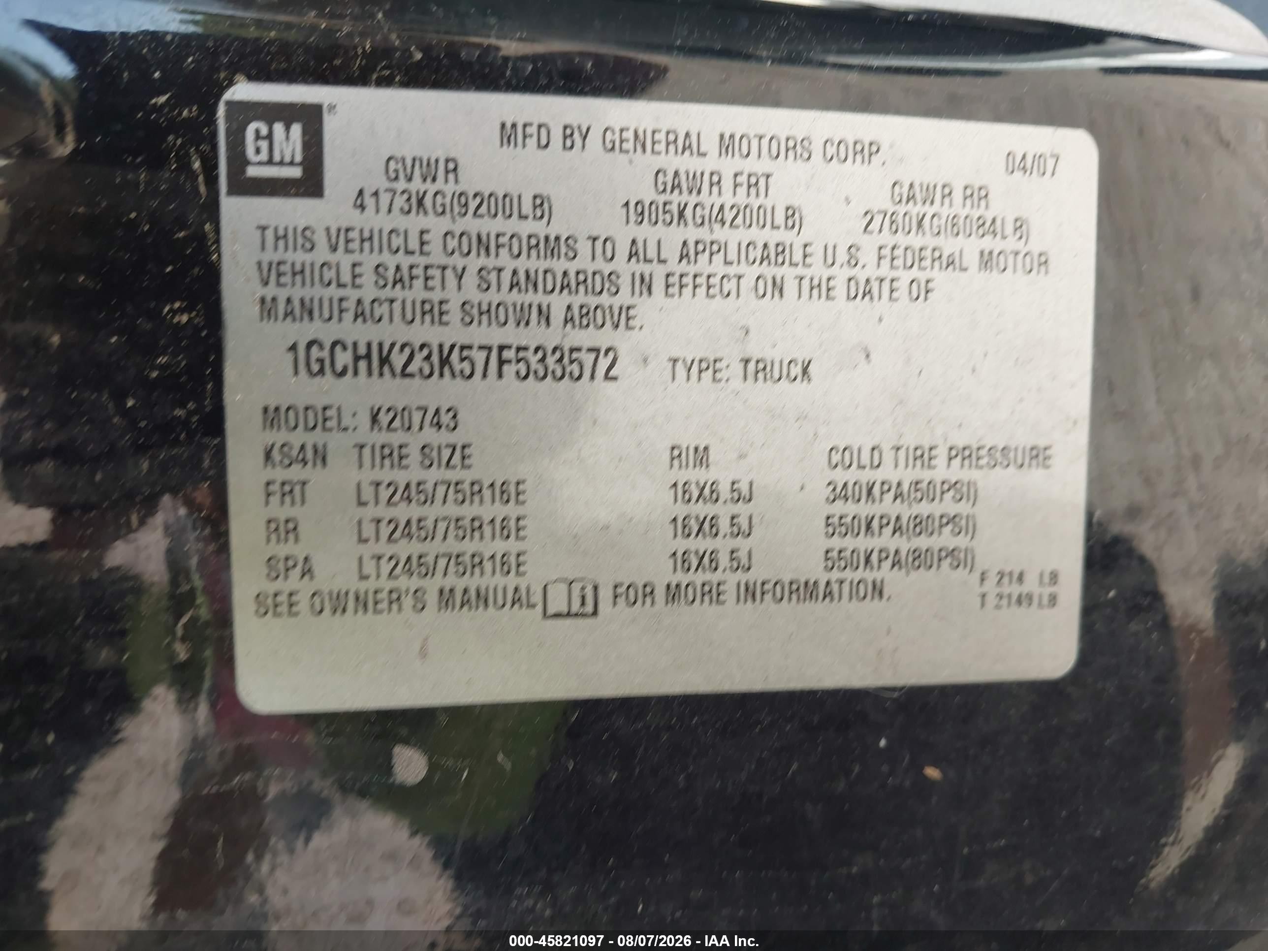 2007 Chevrolet Silverado 2500hd Lt1 Black vin: 1GCHK23K57F533572