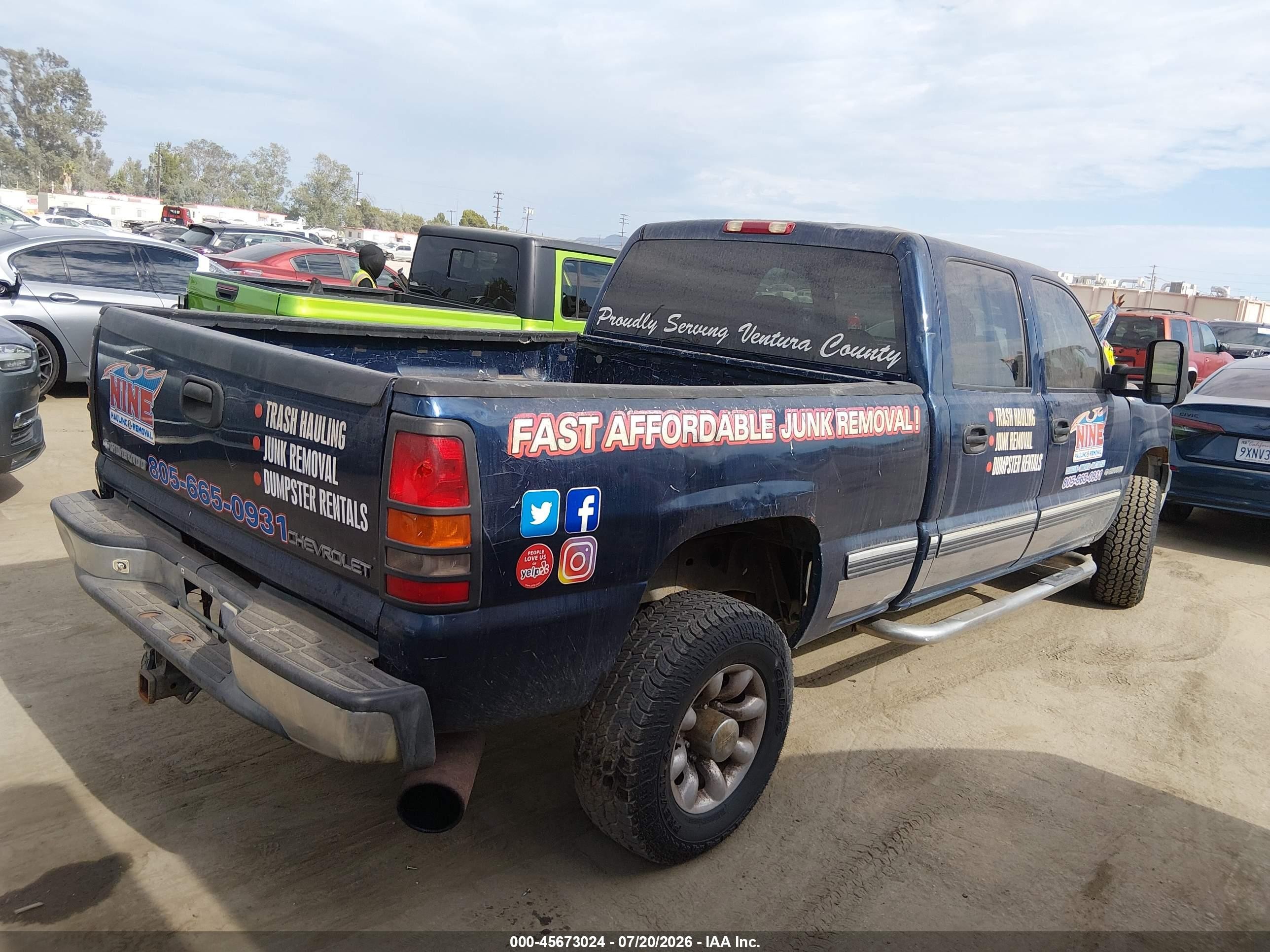 2001 Chevrolet Silverado 2500hd Ls Blue vin: 1GCHK23U51F140535