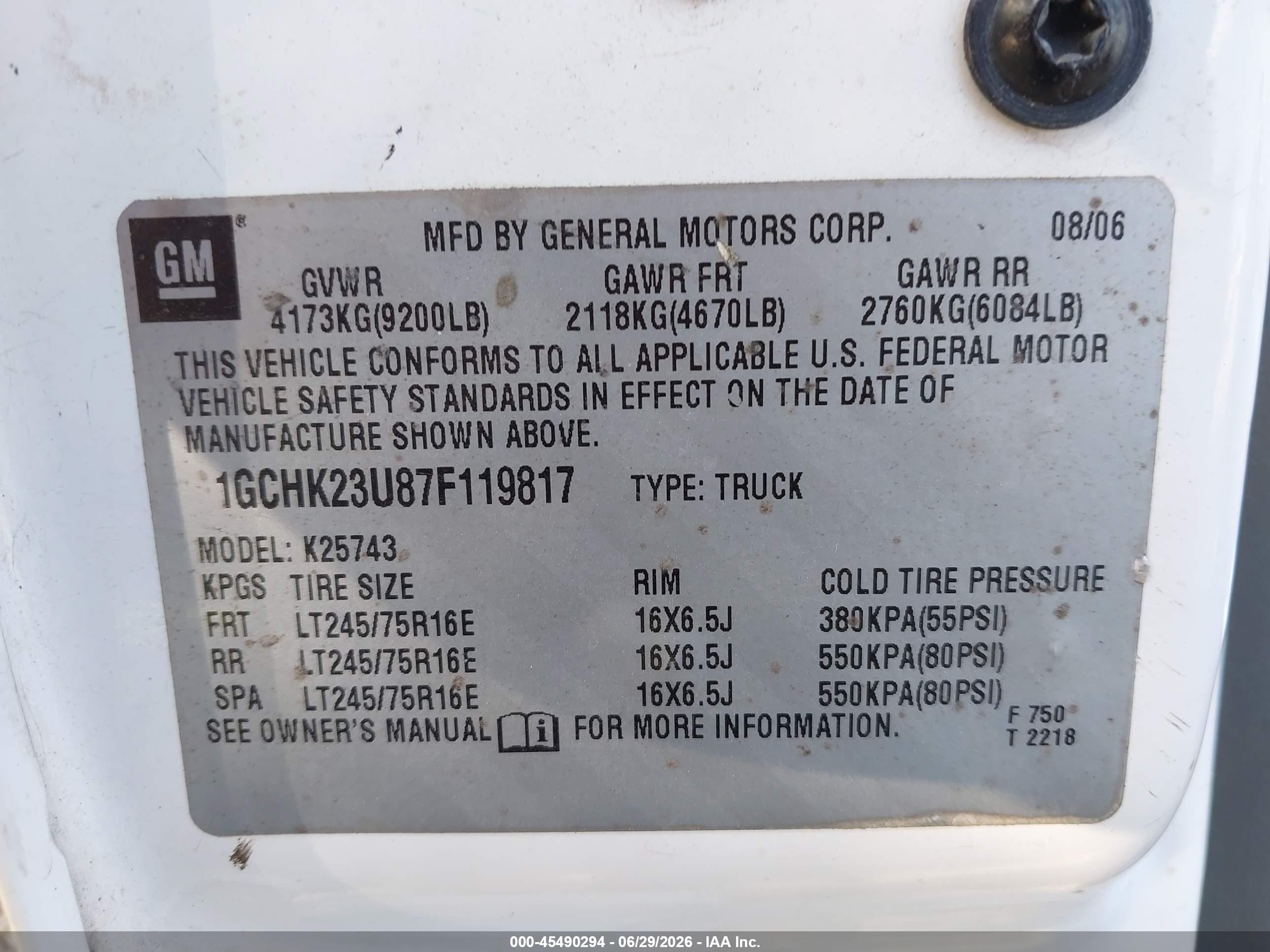 2007 Chevrolet Silverado 2500hd Classic Work Truck White vin: 1GCHK23U87F119817