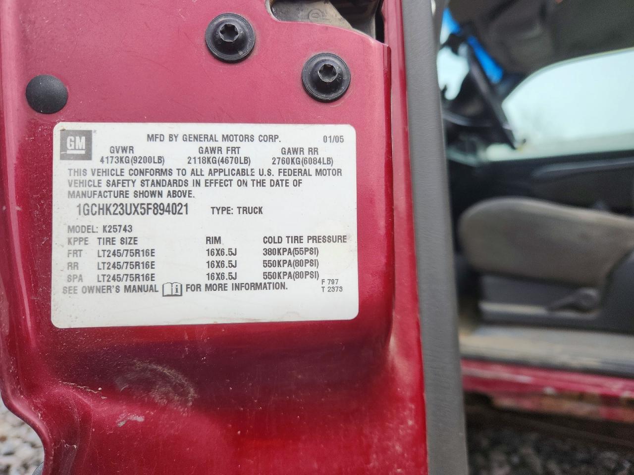 2005 Chevrolet Silverado K2500 Heavy Duty Red vin: 1GCHK23UX5F894021