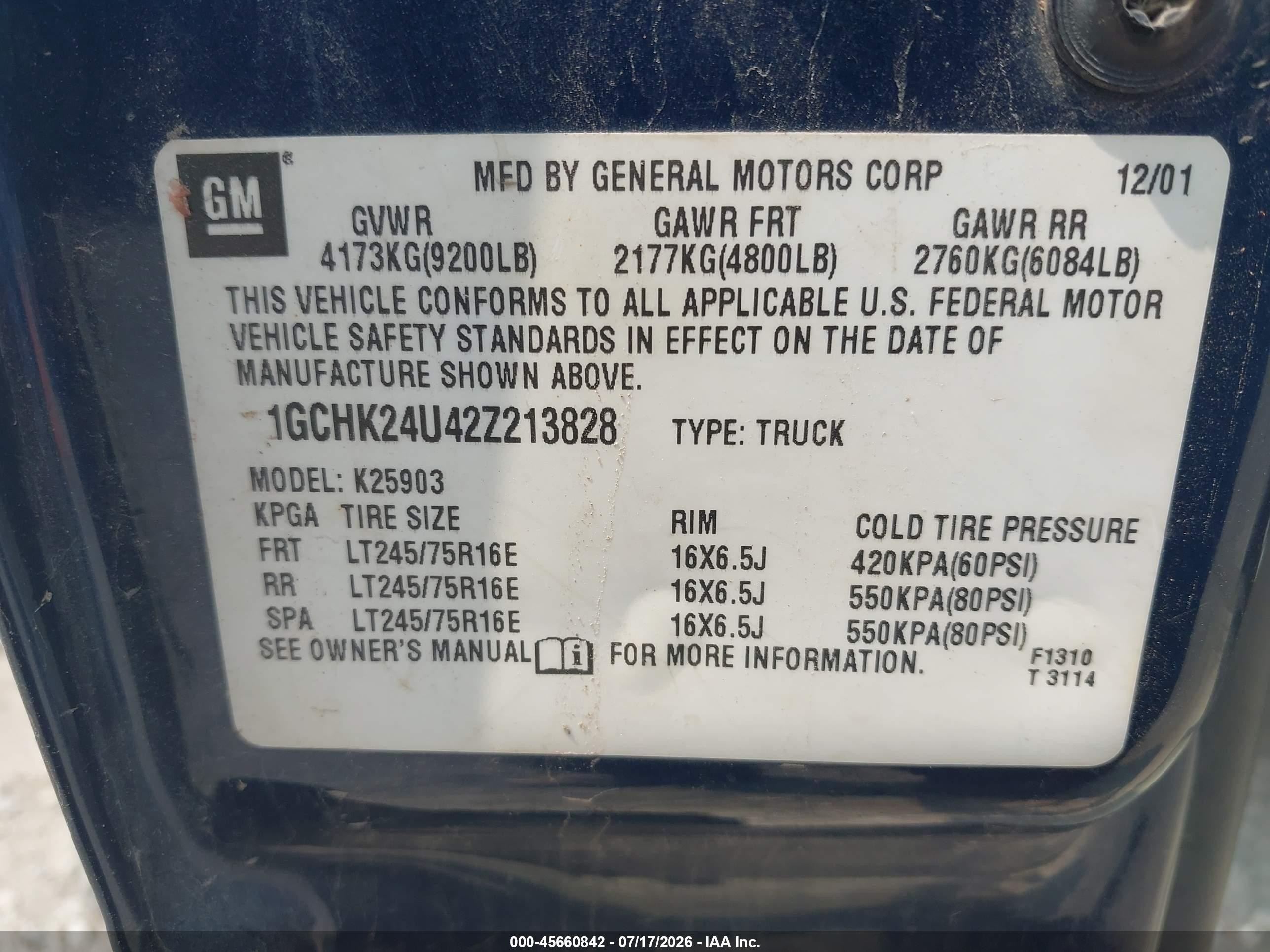 2002 Chevrolet Silverado 2500hd Ls Dark Blue vin: 1GCHK24U42Z213828