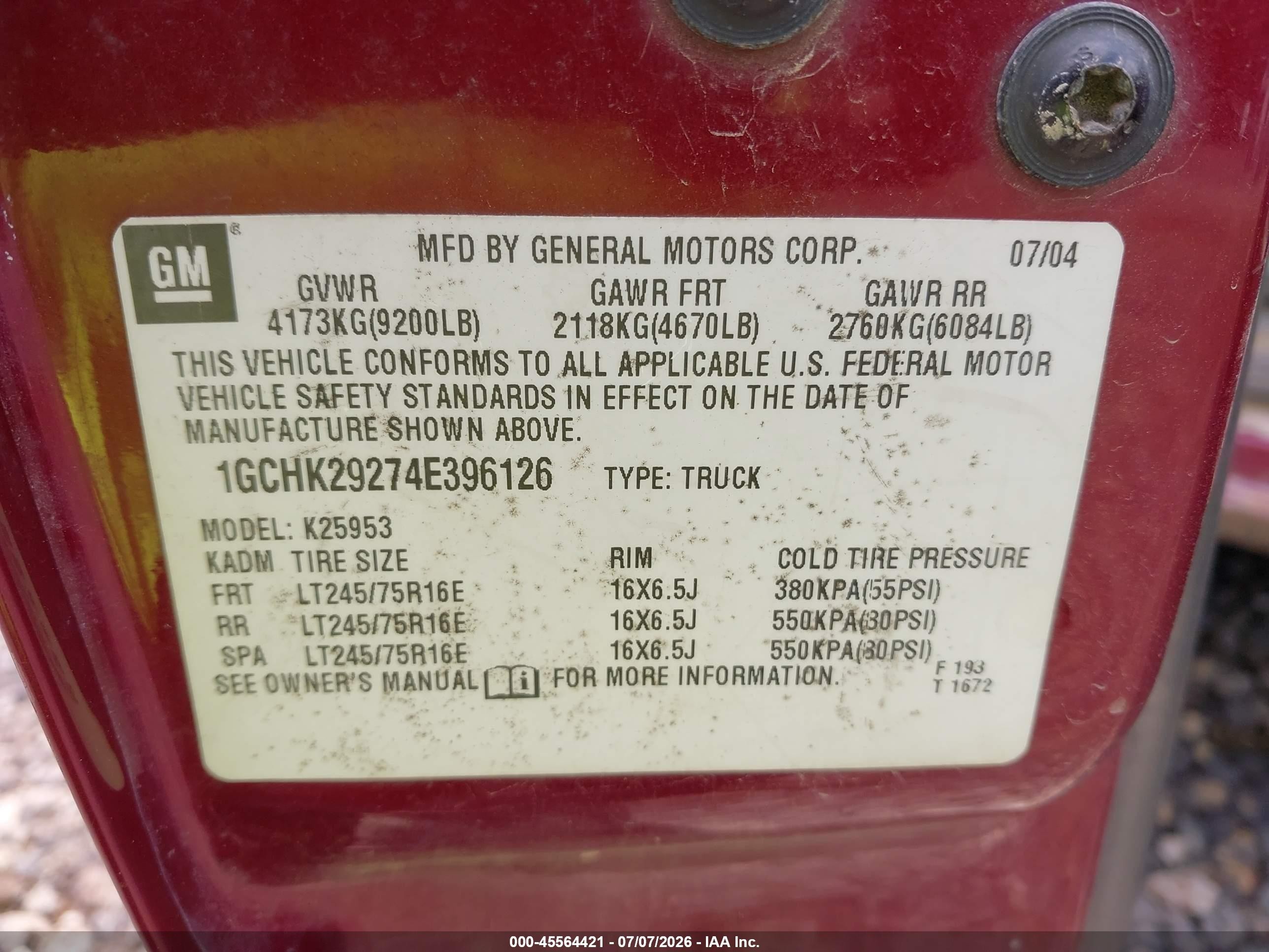 2004 Chevrolet Silverado 2500hd Ls Red vin: 1GCHK29274E396126