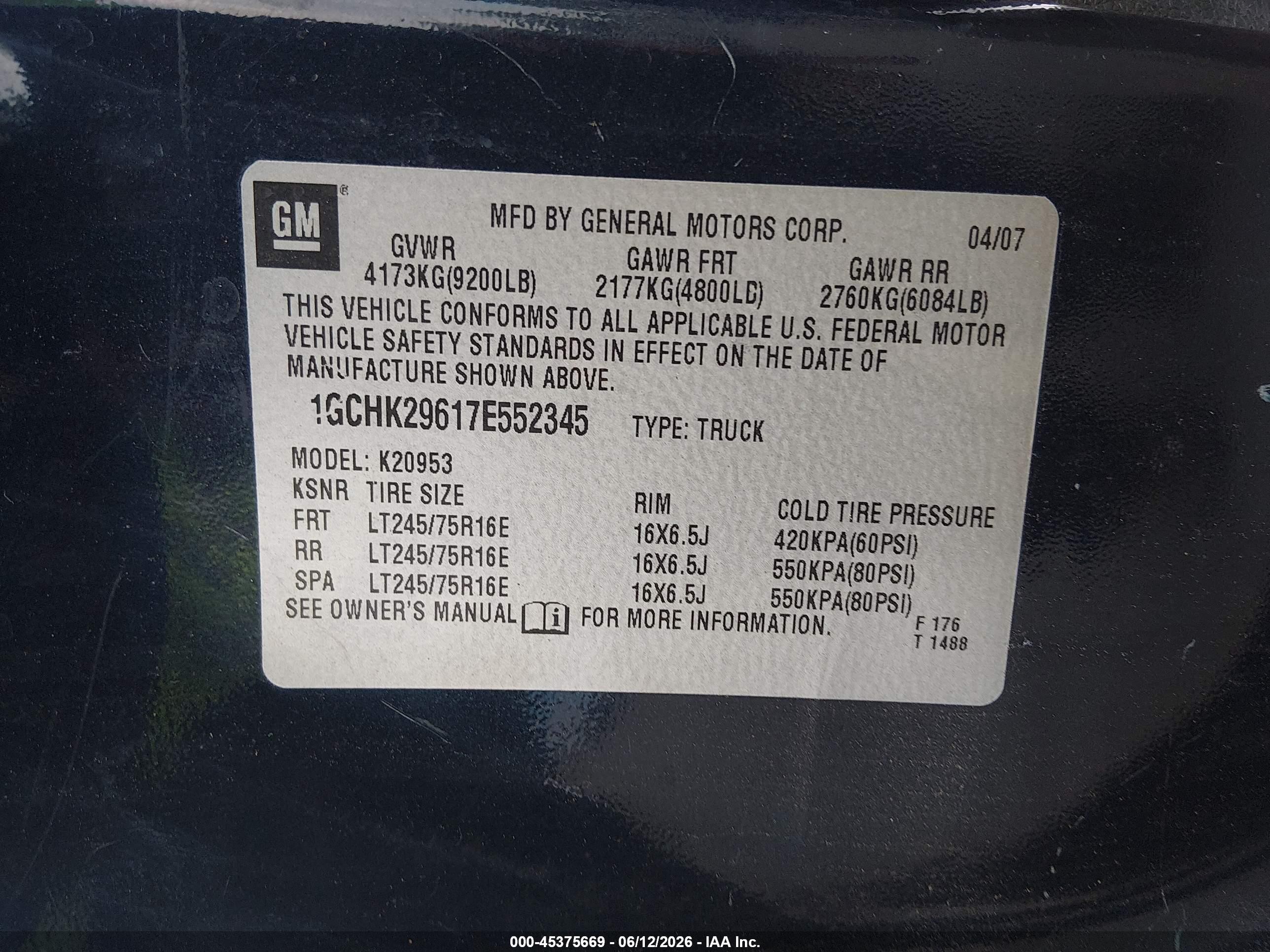 2007 Chevrolet Silverado 2500hd Lt2 Blue vin: 1GCHK29617E552345