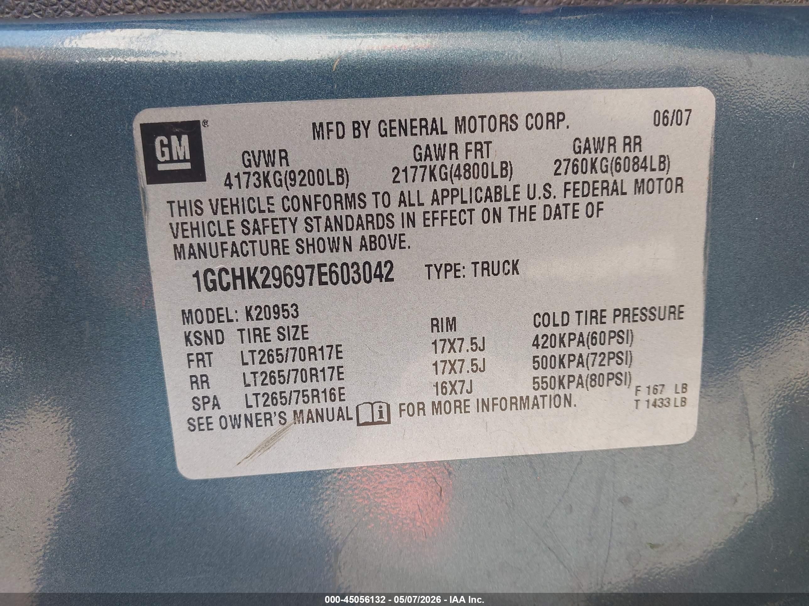 2007 Chevrolet Silverado 2500hd Ltz Light Blue vin: 1GCHK29697E603042