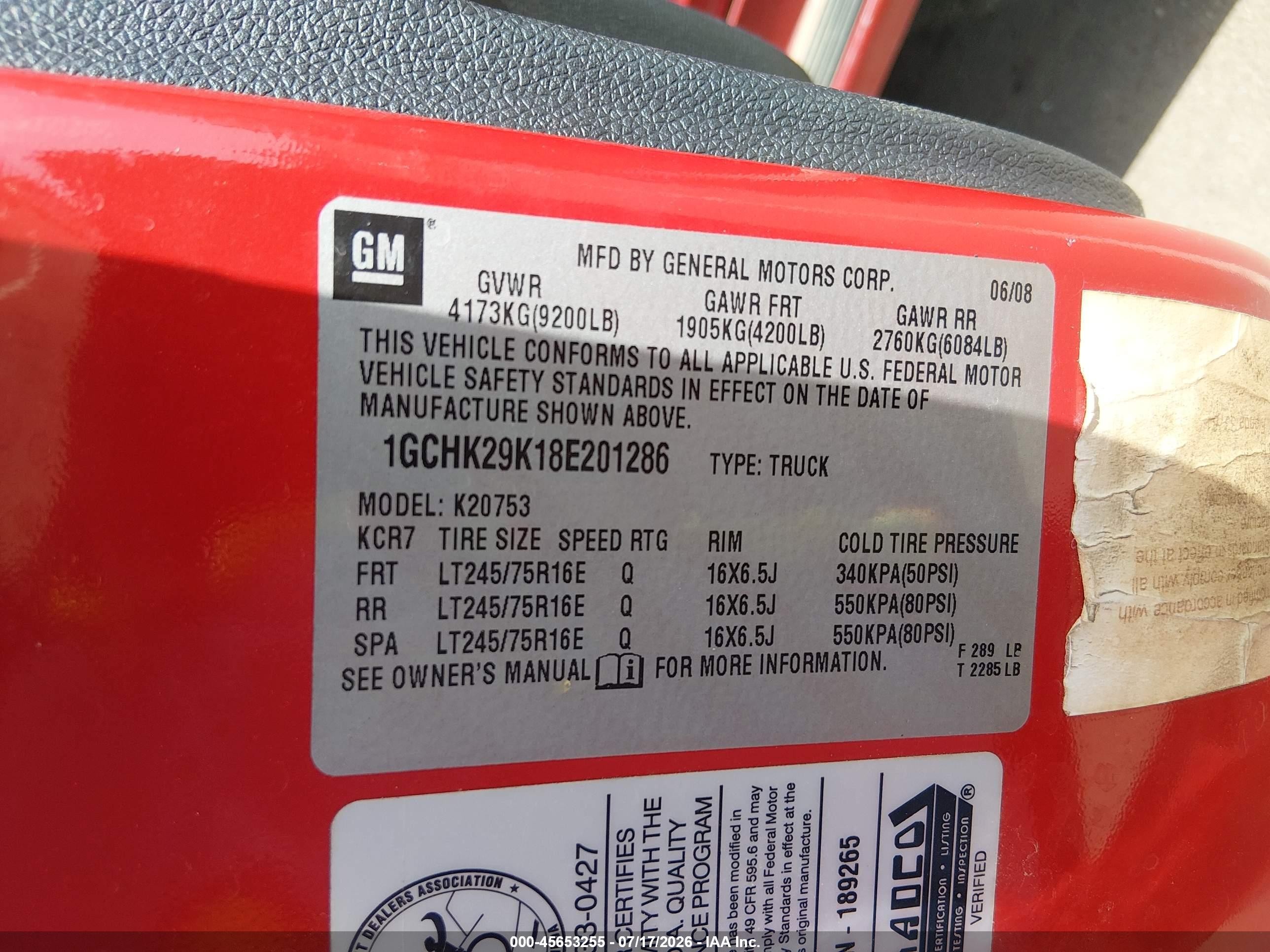 2008 Chevrolet Silverado 2500hd Lt1 Red vin: 1GCHK29K18E201286