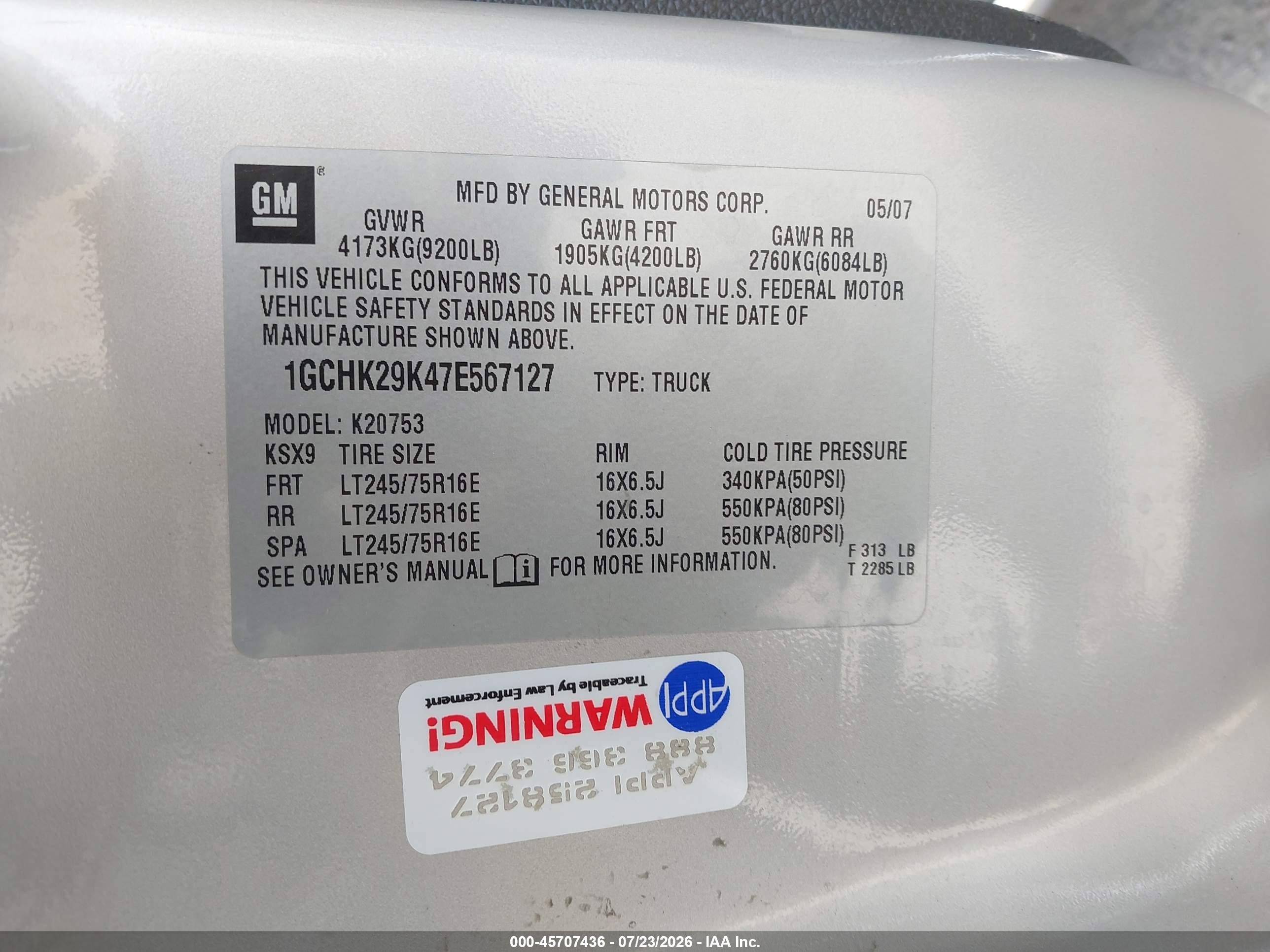 2007 Chevrolet Silverado 2500hd Lt1 Gray vin: 1GCHK29K47E567127