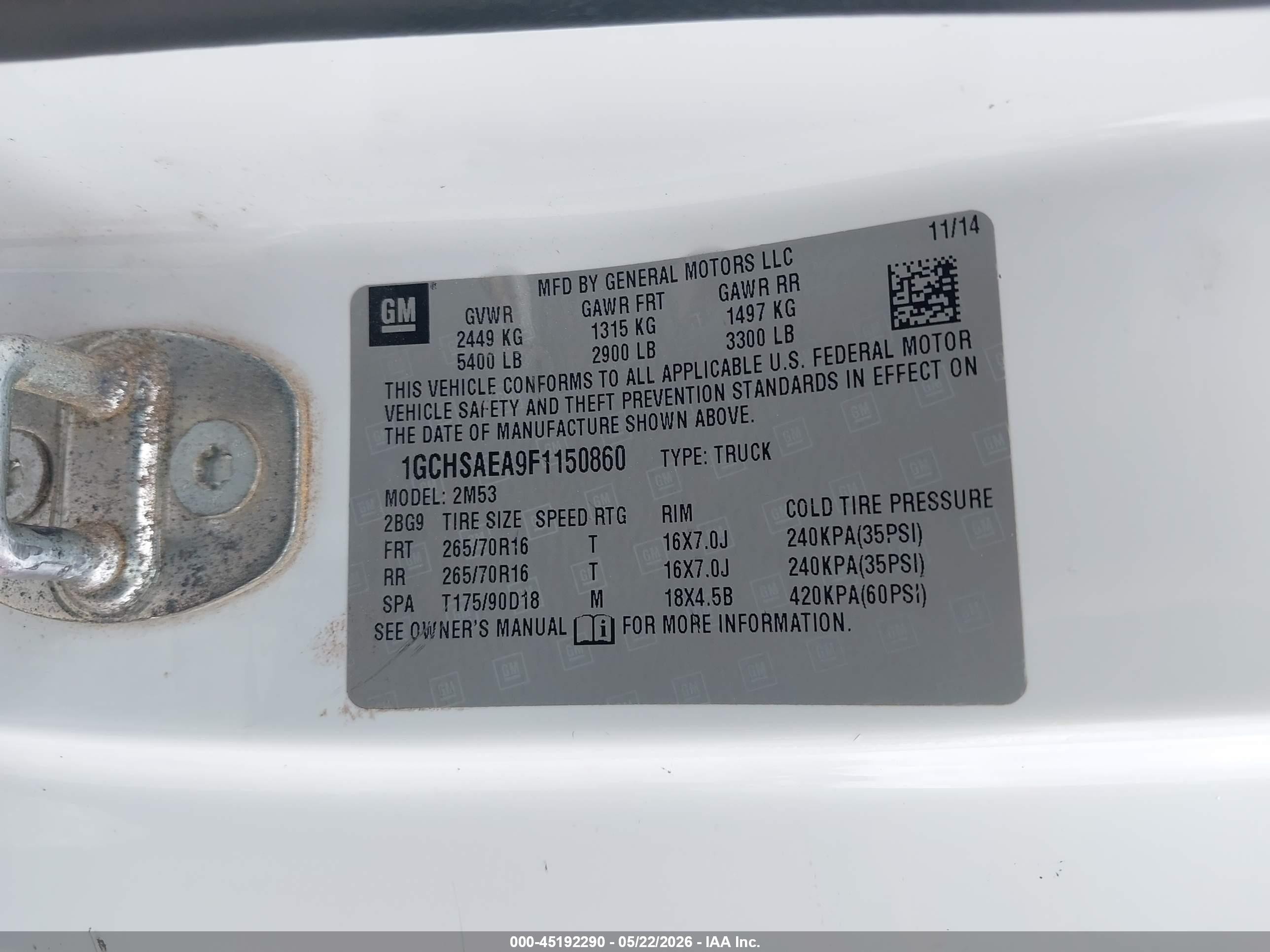2015 Chevrolet Colorado Wt White vin: 1GCHSAEA9F1150860