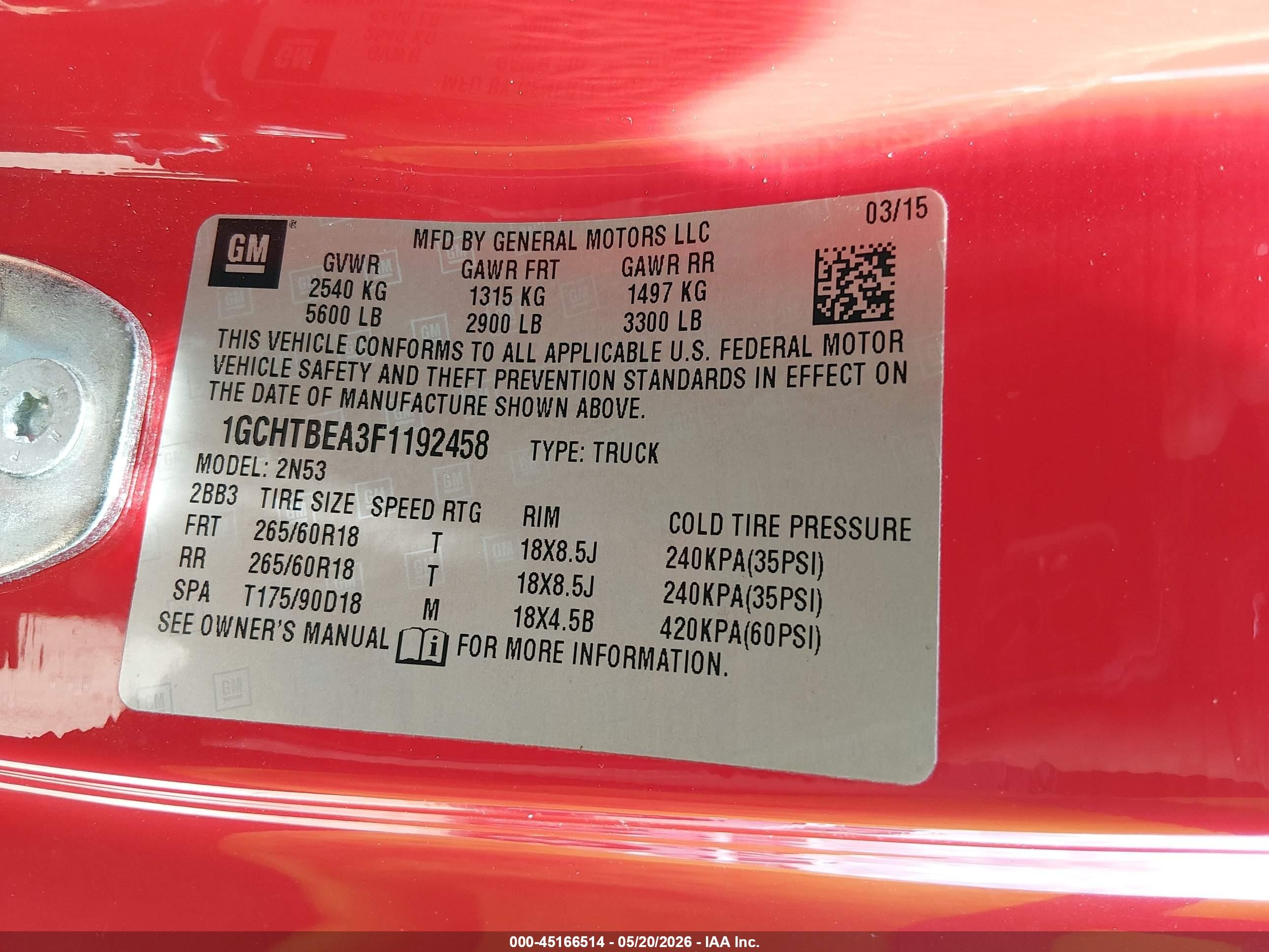 2015 Chevrolet Colorado Lt Red vin: 1GCHTBEA3F1192458