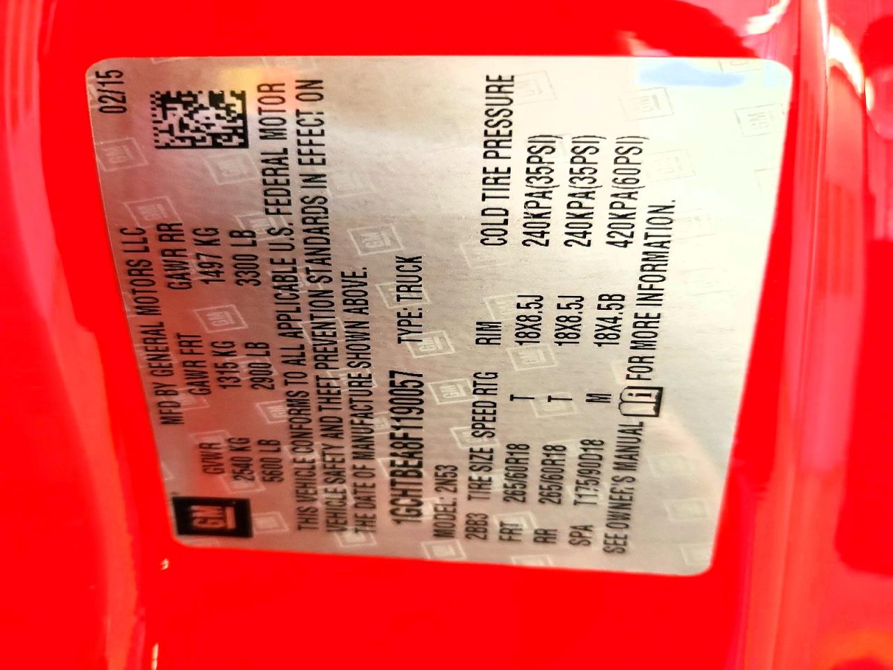 2015 Chevrolet Colorado Lt Red vin: 1GCHTBEA8F1190057