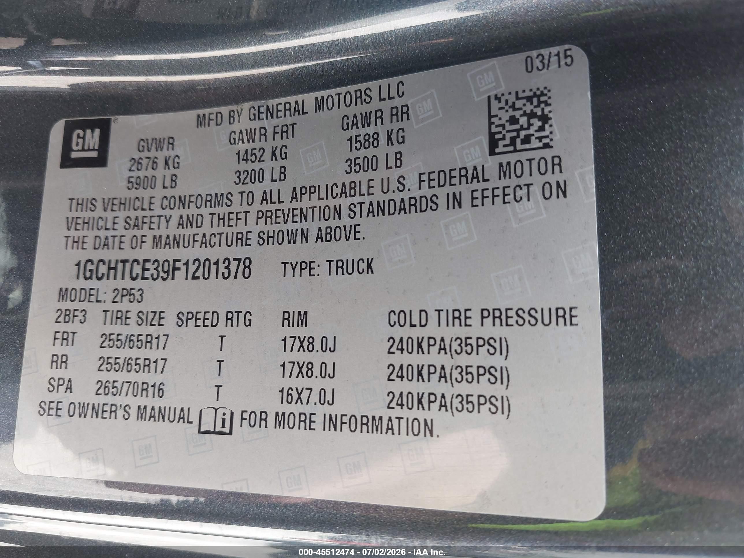 2015 Chevrolet Colorado 4wd Z71 Серый vin: 1GCHTCE39F1201378