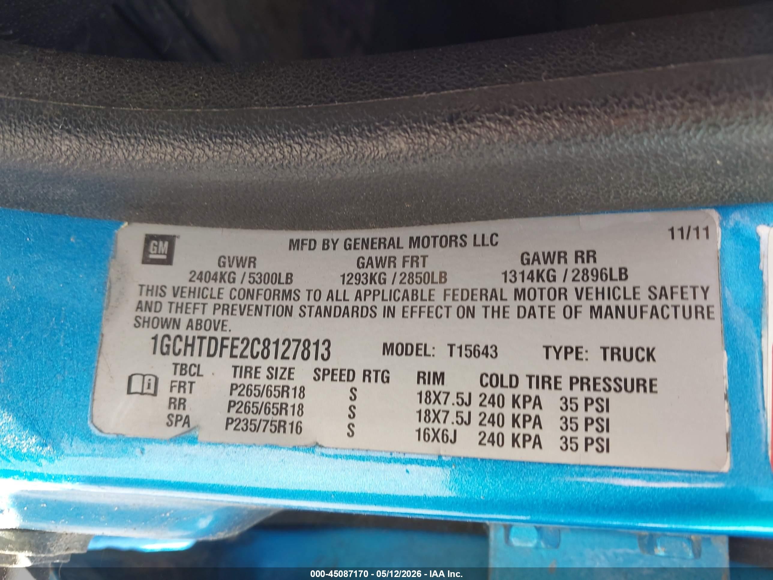 2012 Chevrolet Colorado 2lt Blue vin: 1GCHTDFE2C8127813