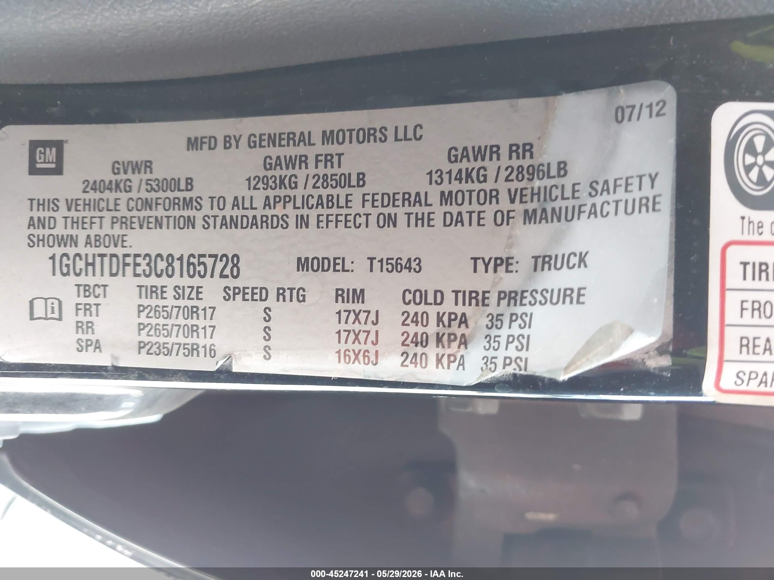 2012 Chevrolet Colorado 2lt Black vin: 1GCHTDFE3C8165728