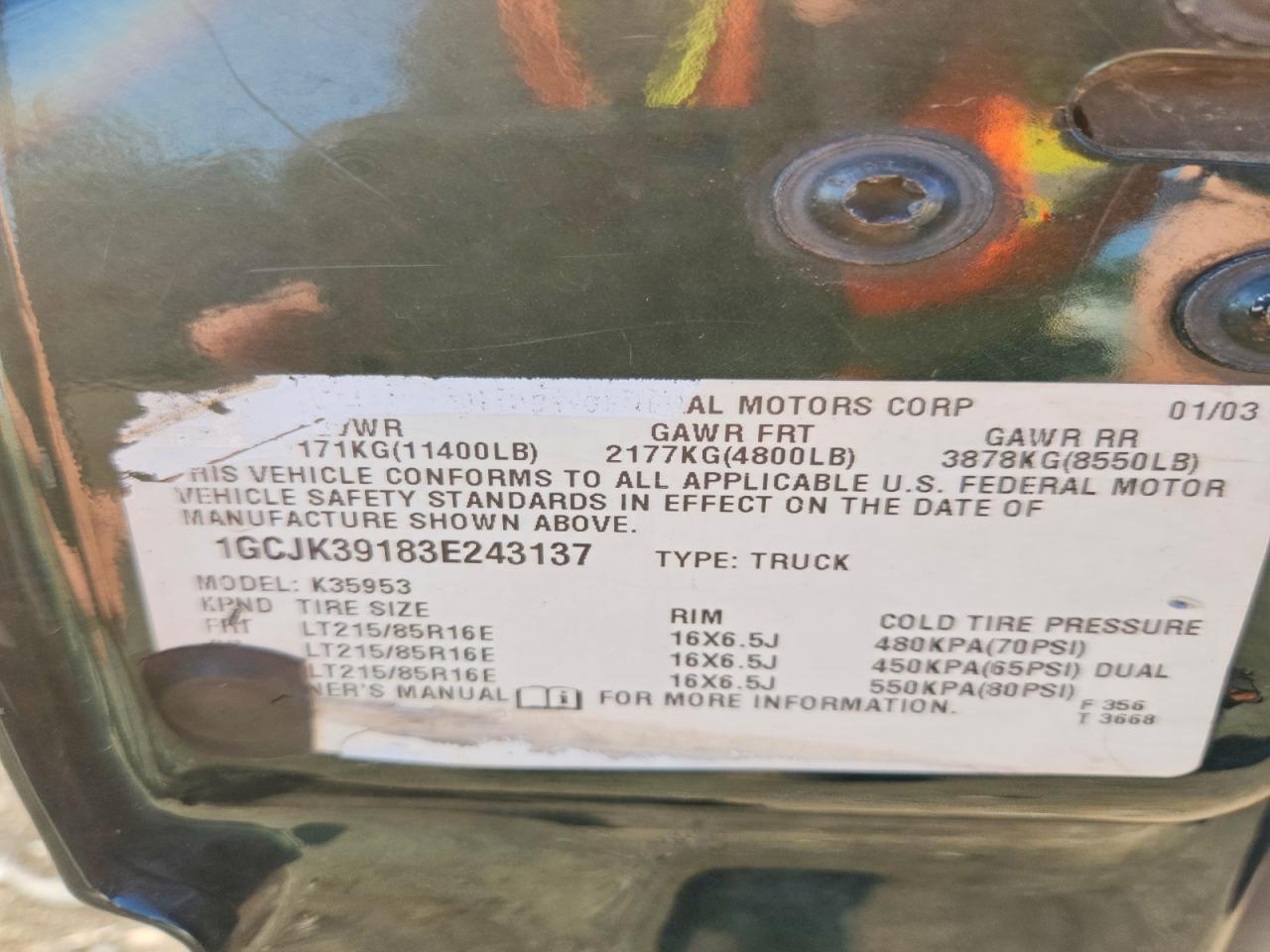 2003 Chevrolet Silverado K3500 Green vin: 1GCJK39183E243137