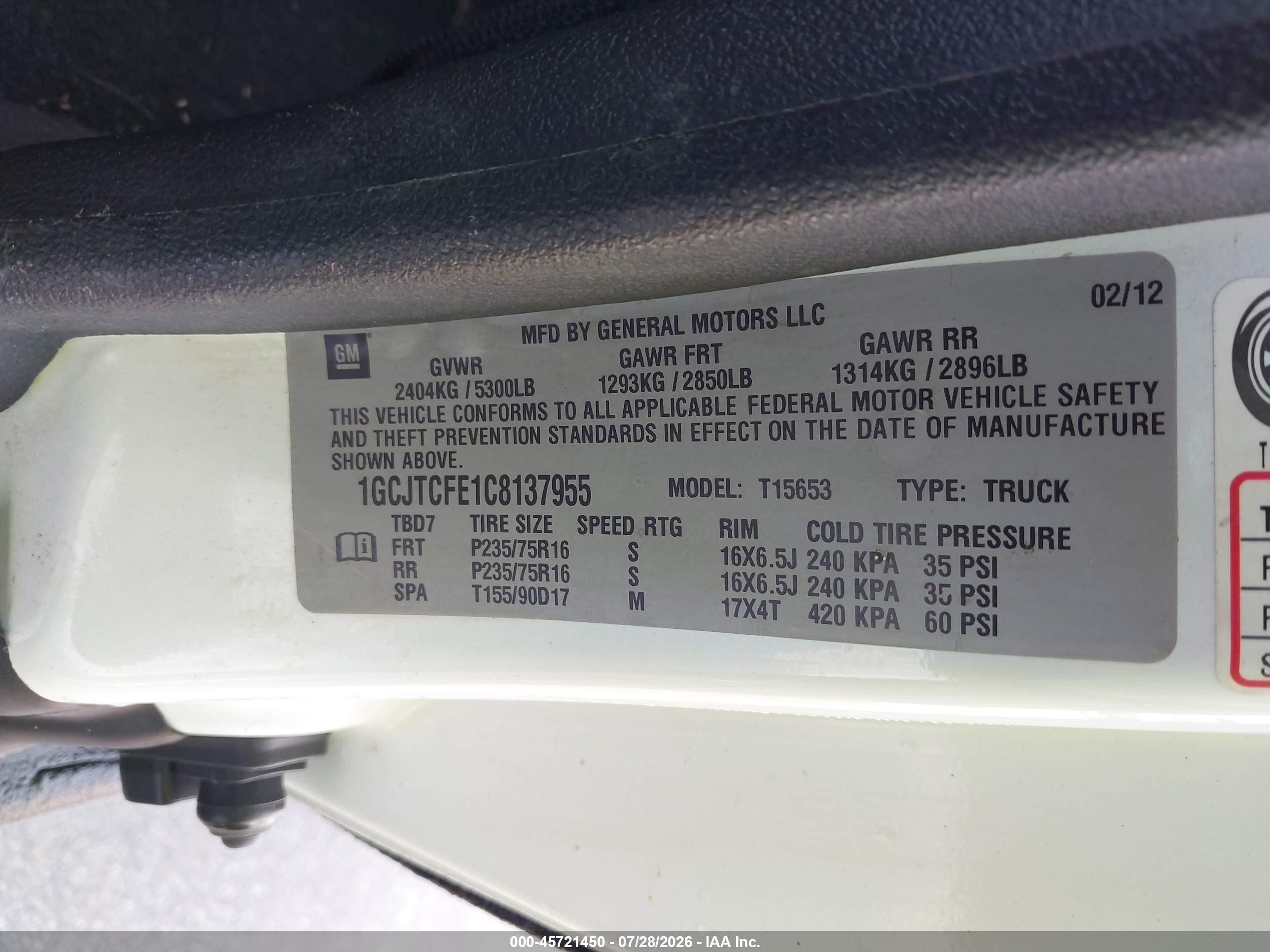 2012 Chevrolet Colorado Lt W/1lt White vin: 1GCJTCFE1C8137955