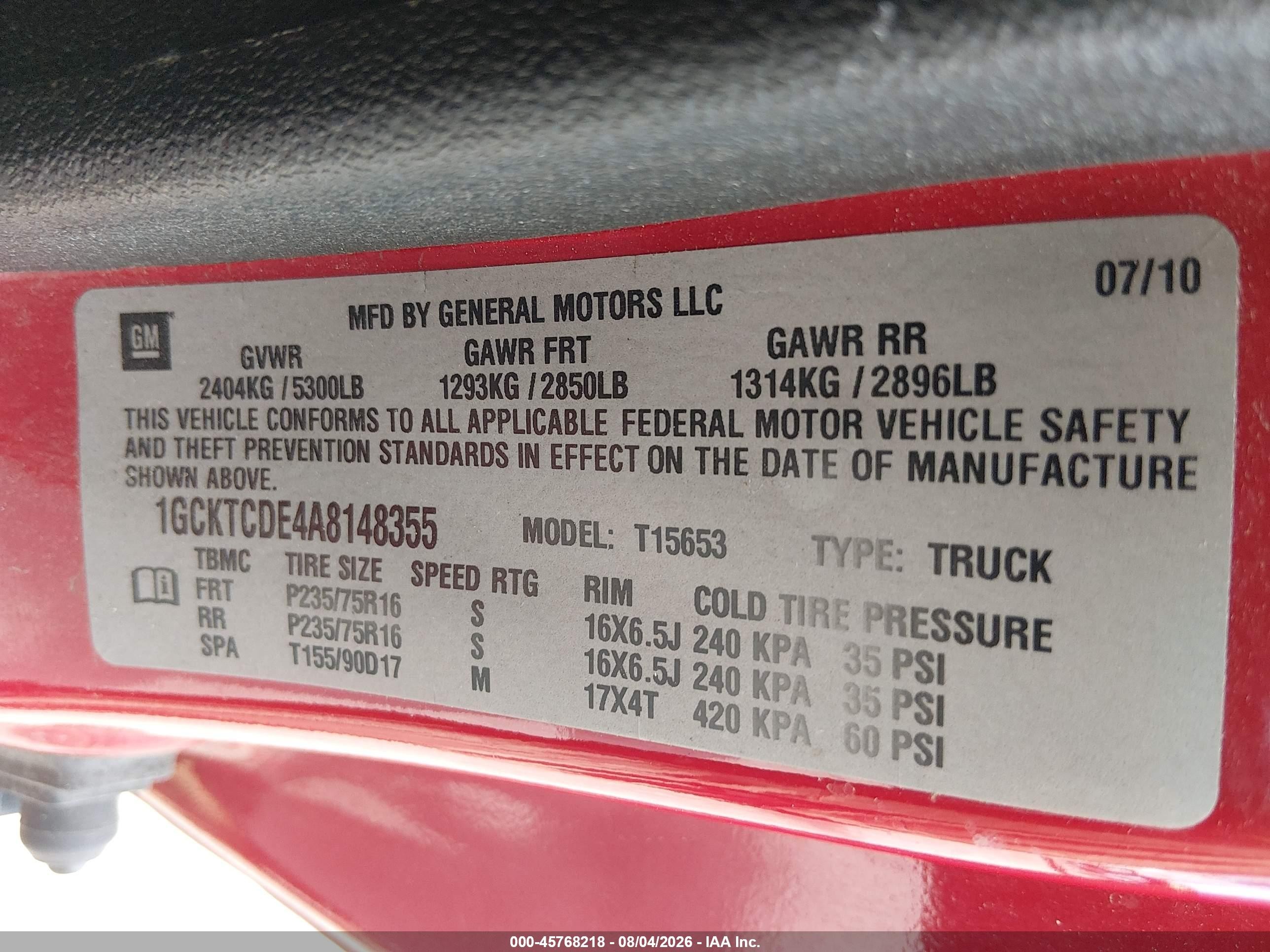 2010 Chevrolet Colorado 1lt Red vin: 1GCKTCDE4A8148355