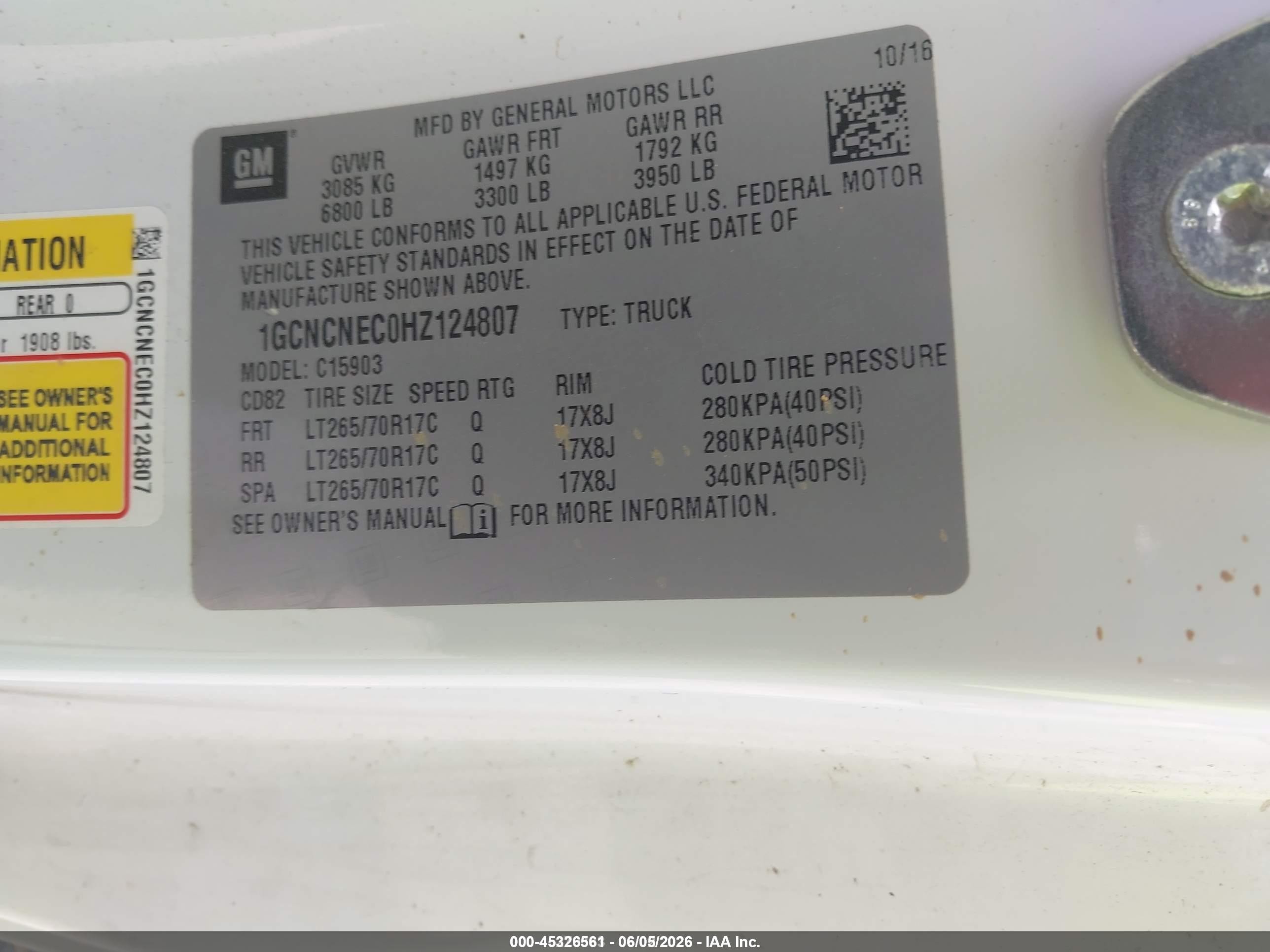 2017 Chevrolet Silverado 1500 Wt White vin: 1GCNCNEC0HZ124807