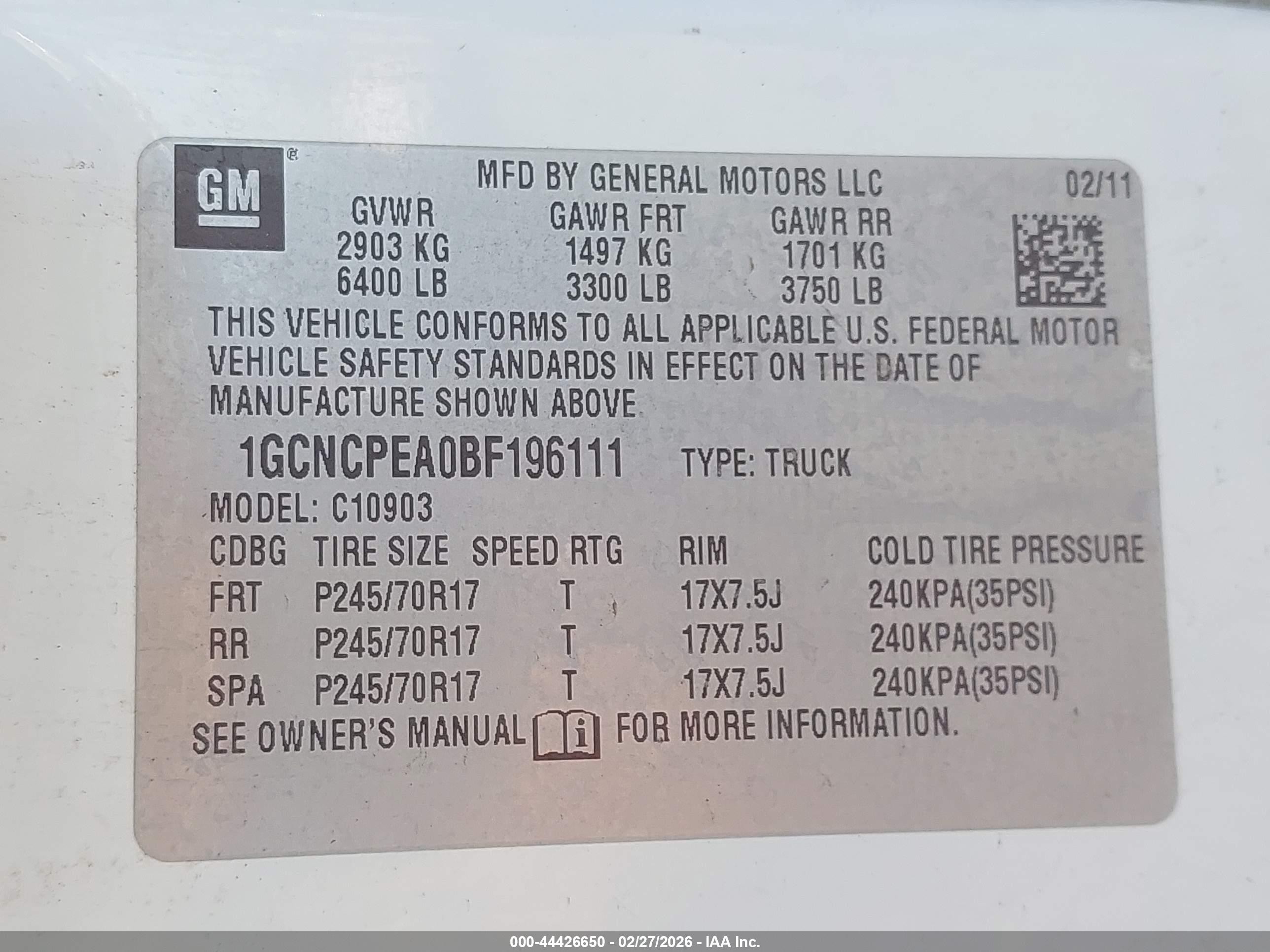 2011 Chevrolet Silverado 1500 Work Truck White vin: 1GCNCPEA0BF196111