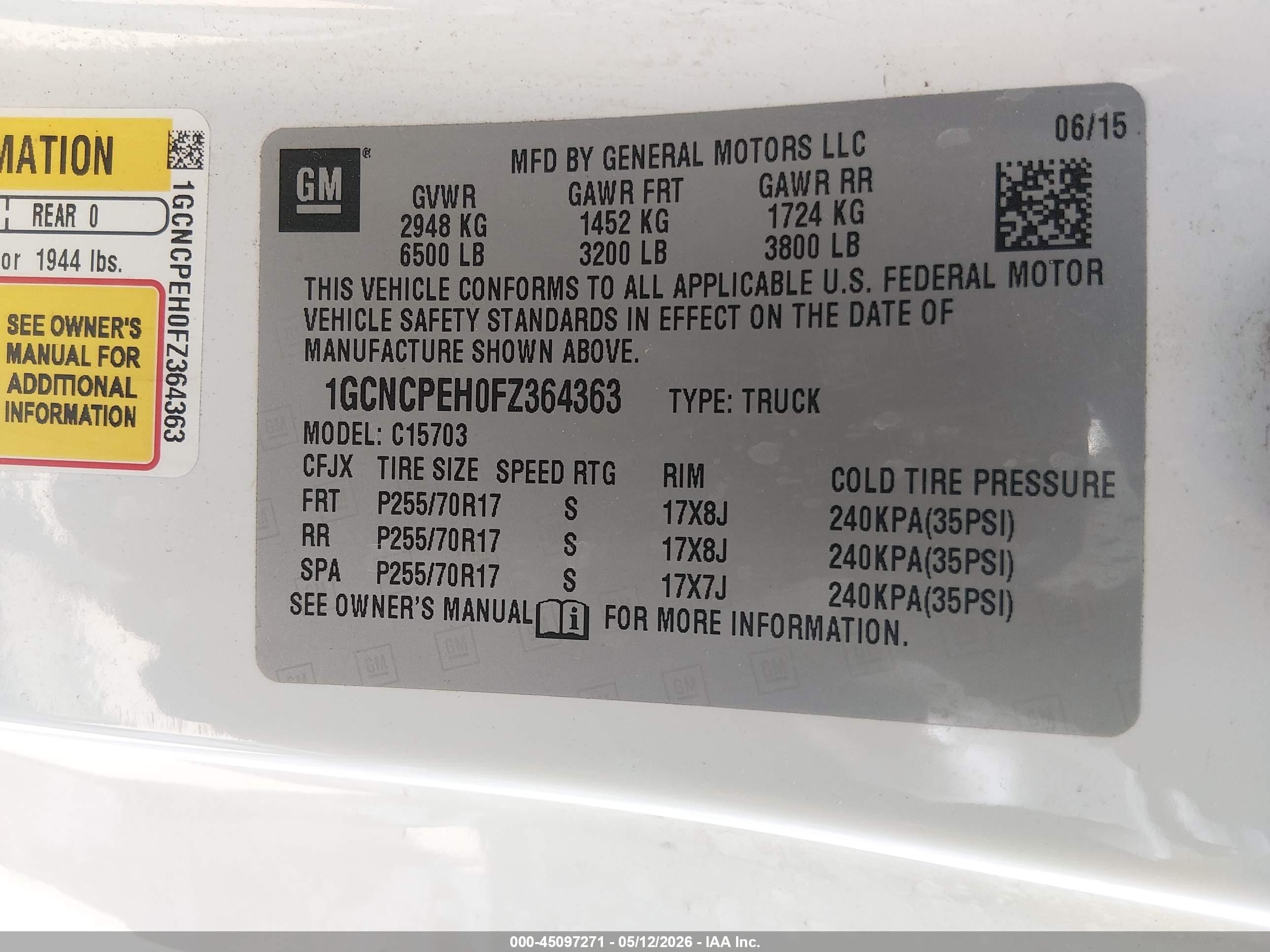 2015 Chevrolet Silverado 1500 Wt White vin: 1GCNCPEH0FZ364363