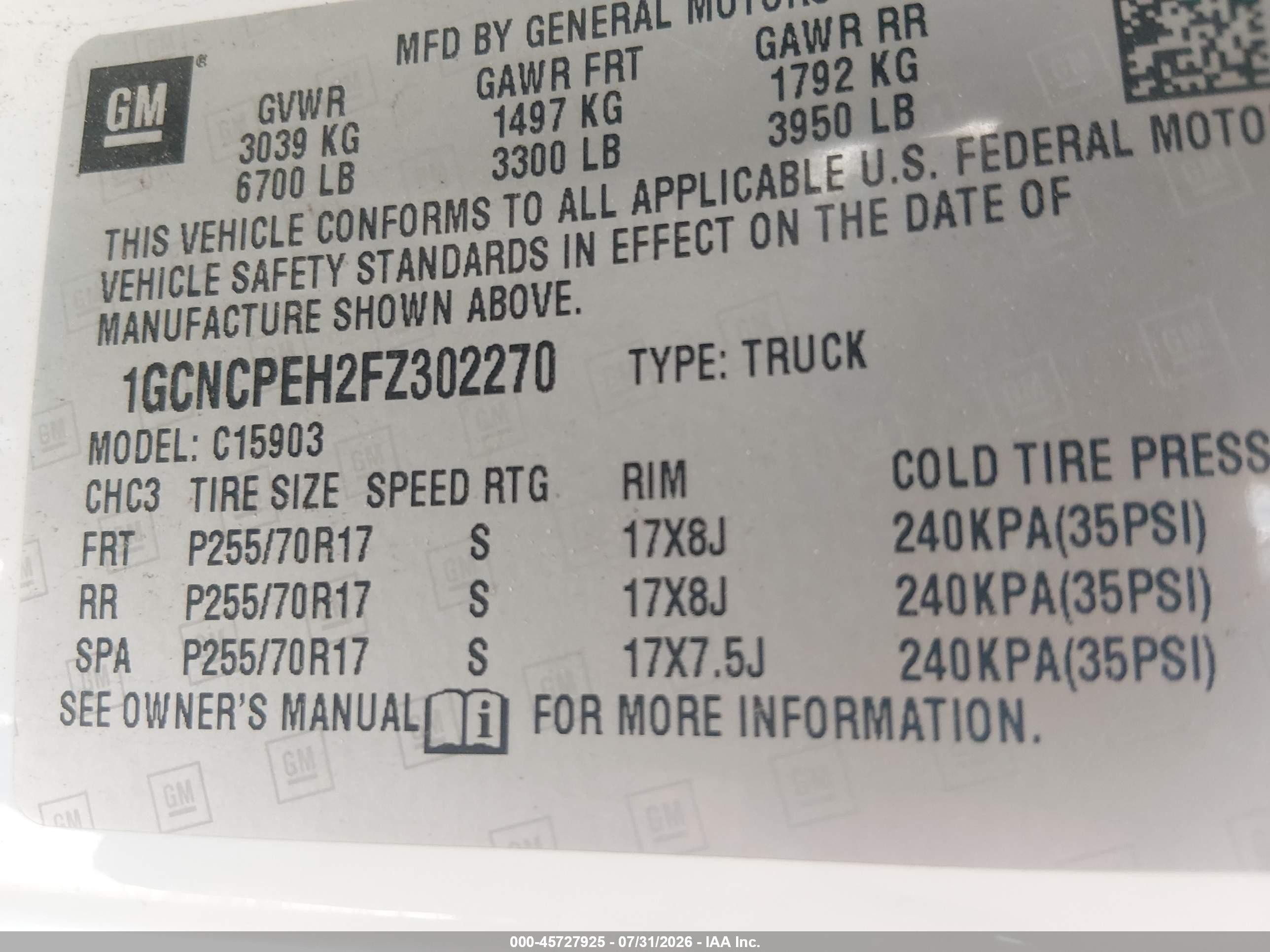2015 Chevrolet Silverado 1500 Work Truck White vin: 1GCNCPEH2FZ302270