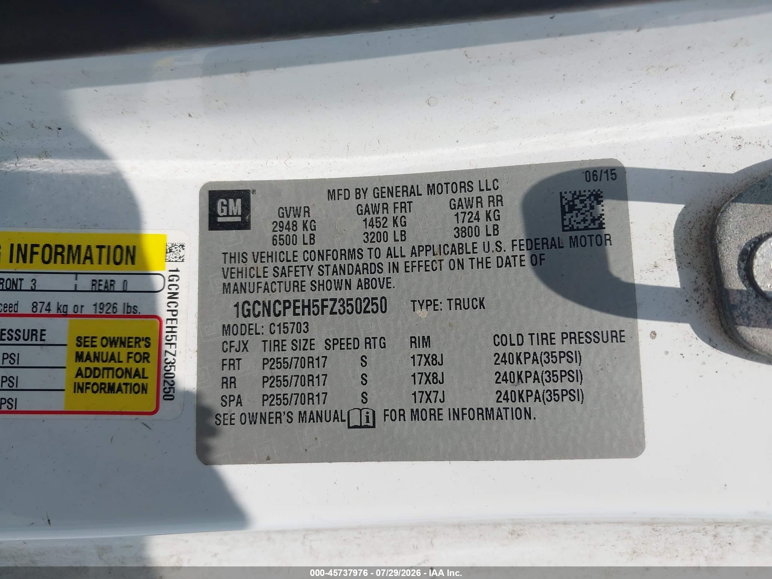 2015 Chevrolet Silverado 1500 Work Truck White vin: 1GCNCPEH5FZ350250