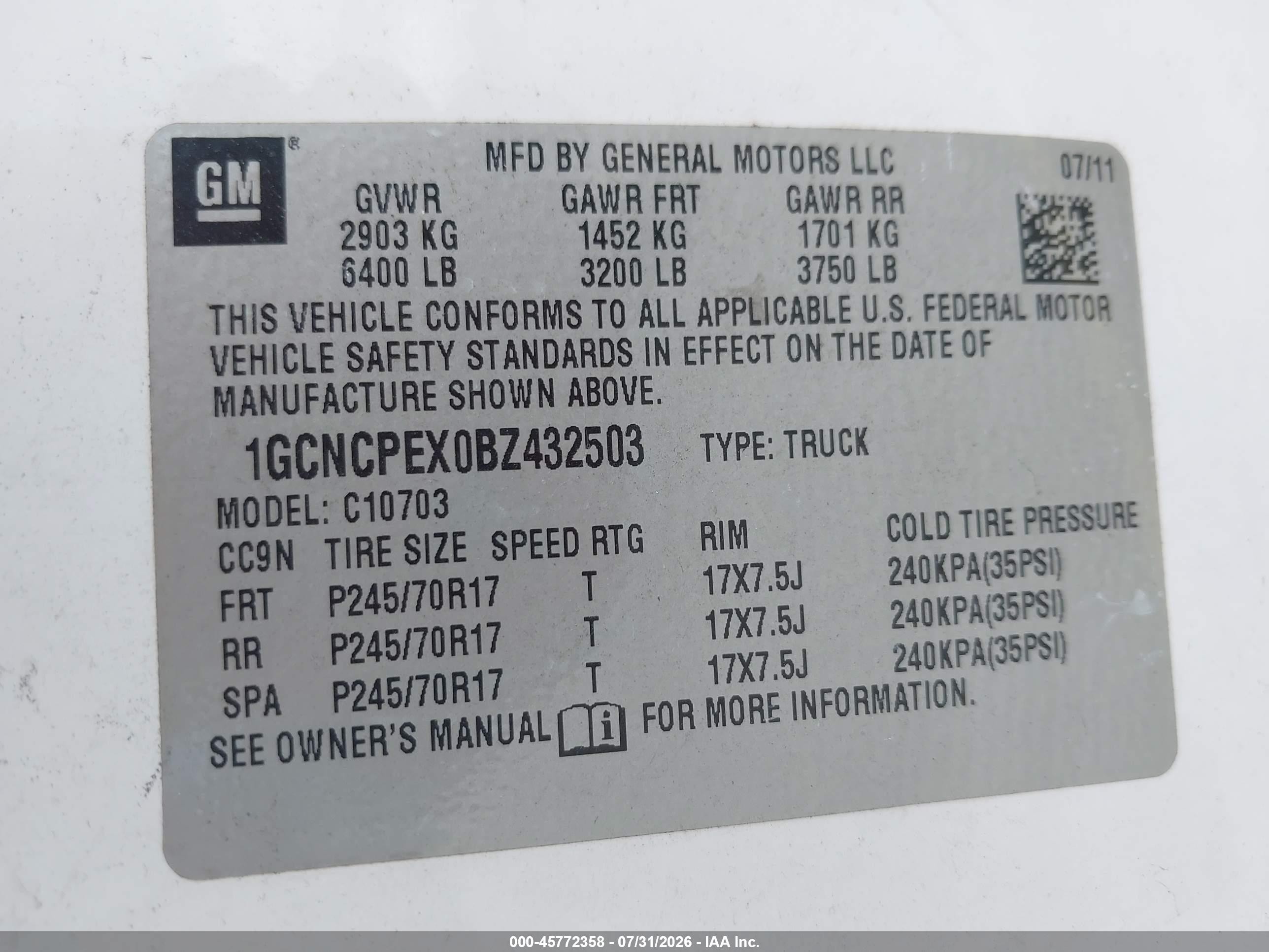 2011 Chevrolet Silverado 1500 Work Truck White vin: 1GCNCPEX0BZ432503