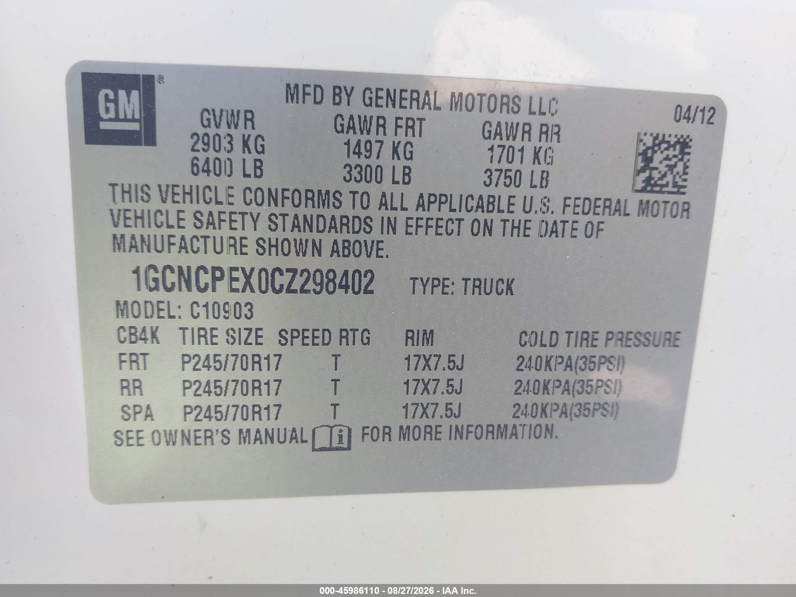 2012 Chevrolet Silverado 1500 Work Truck White vin: 1GCNCPEX0CZ298402