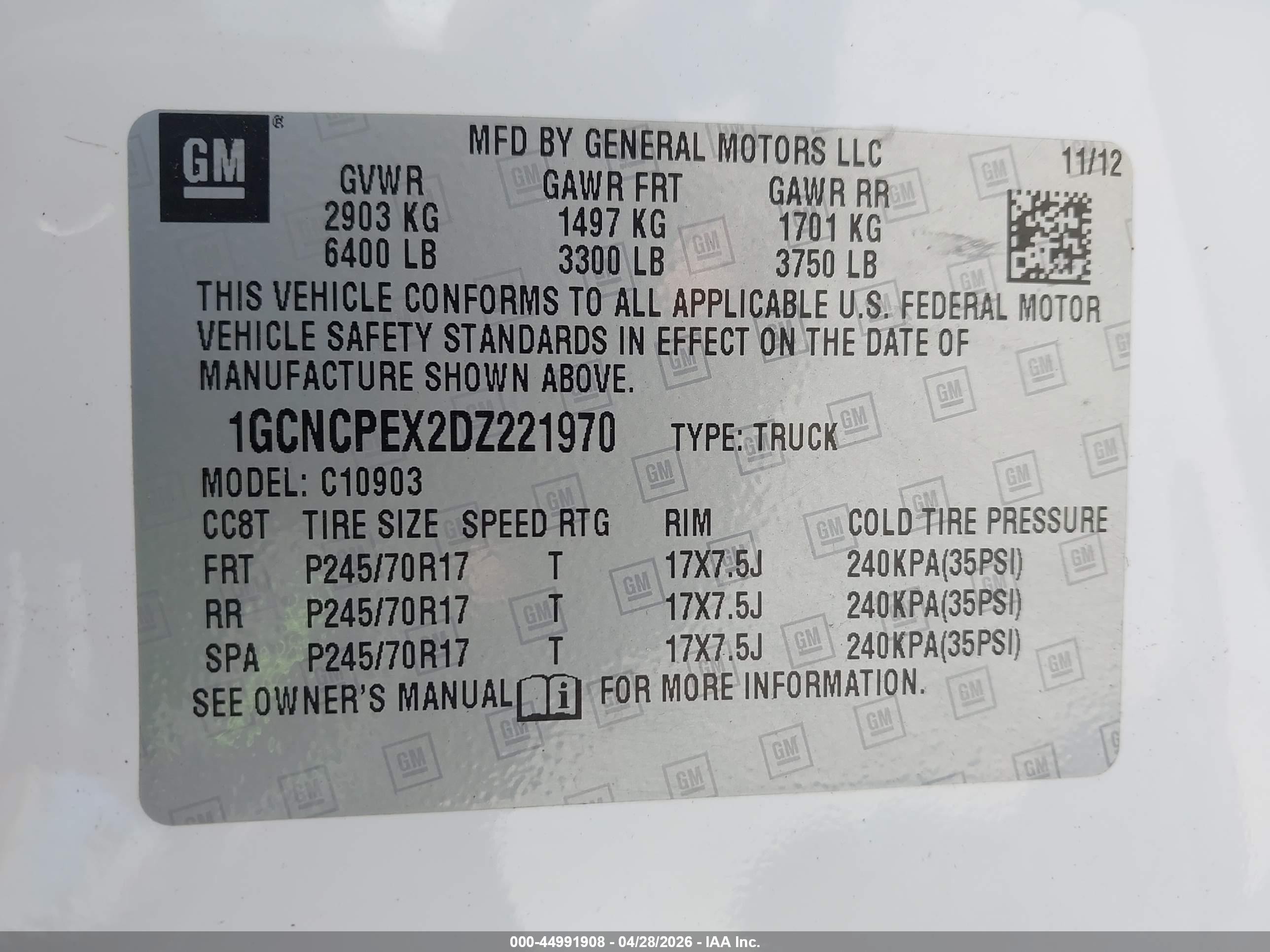 2013 Chevrolet Silverado 1500 Work Truck White vin: 1GCNCPEX2DZ221970