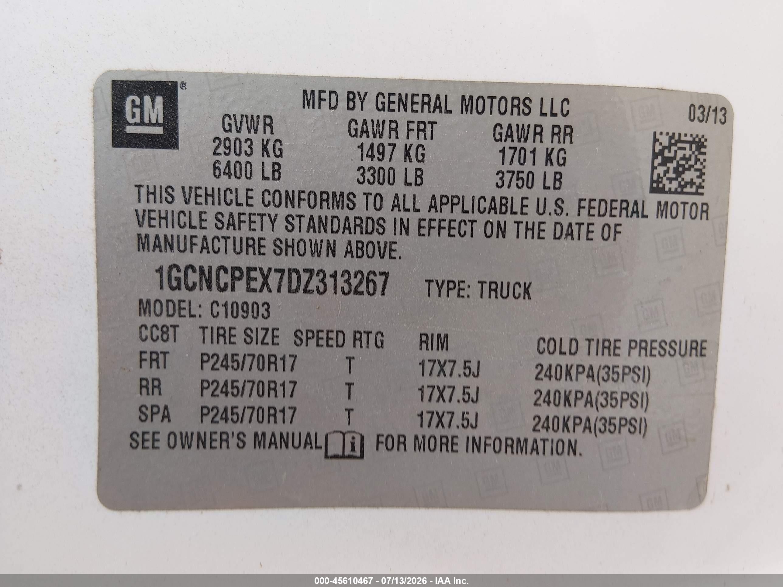 2013 Chevrolet Silverado 1500 Work Truck White vin: 1GCNCPEX7DZ313267