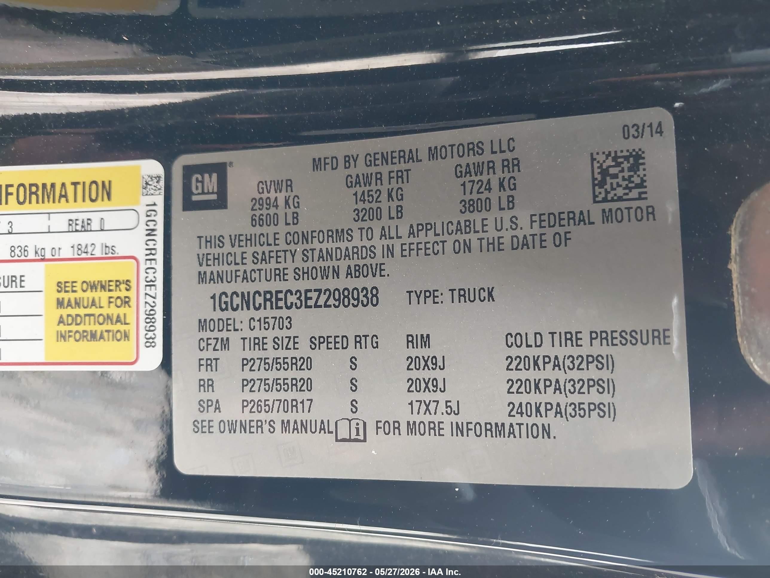 2014 Chevrolet Silverado 1500 1lt Black vin: 1GCNCREC3EZ298938