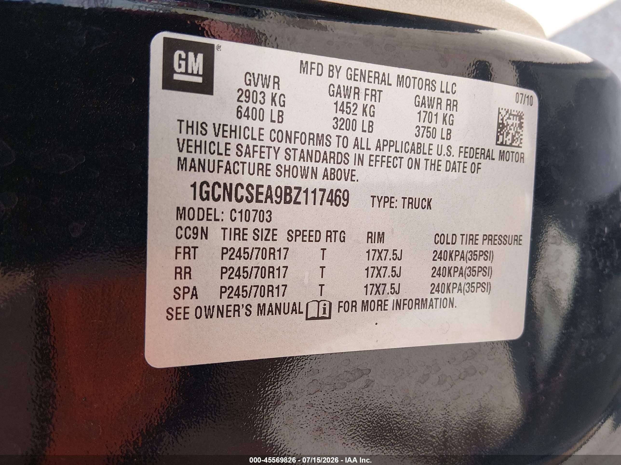 2011 Chevrolet Silverado 1500 Lt Black vin: 1GCNCSEA9BZ117469