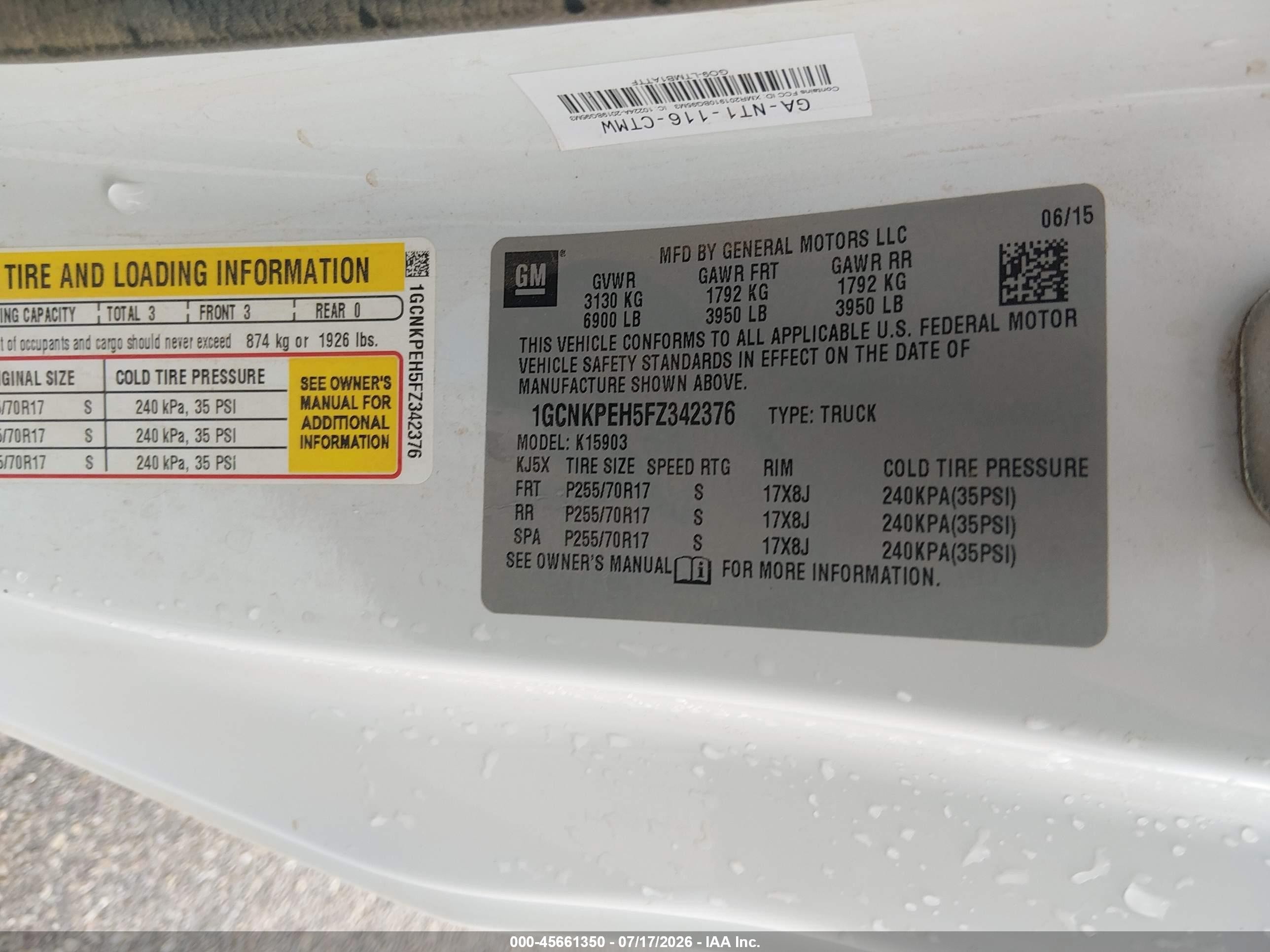 2015 Chevrolet Silverado 1500 Work Truck White vin: 1GCNKPEH5FZ342376