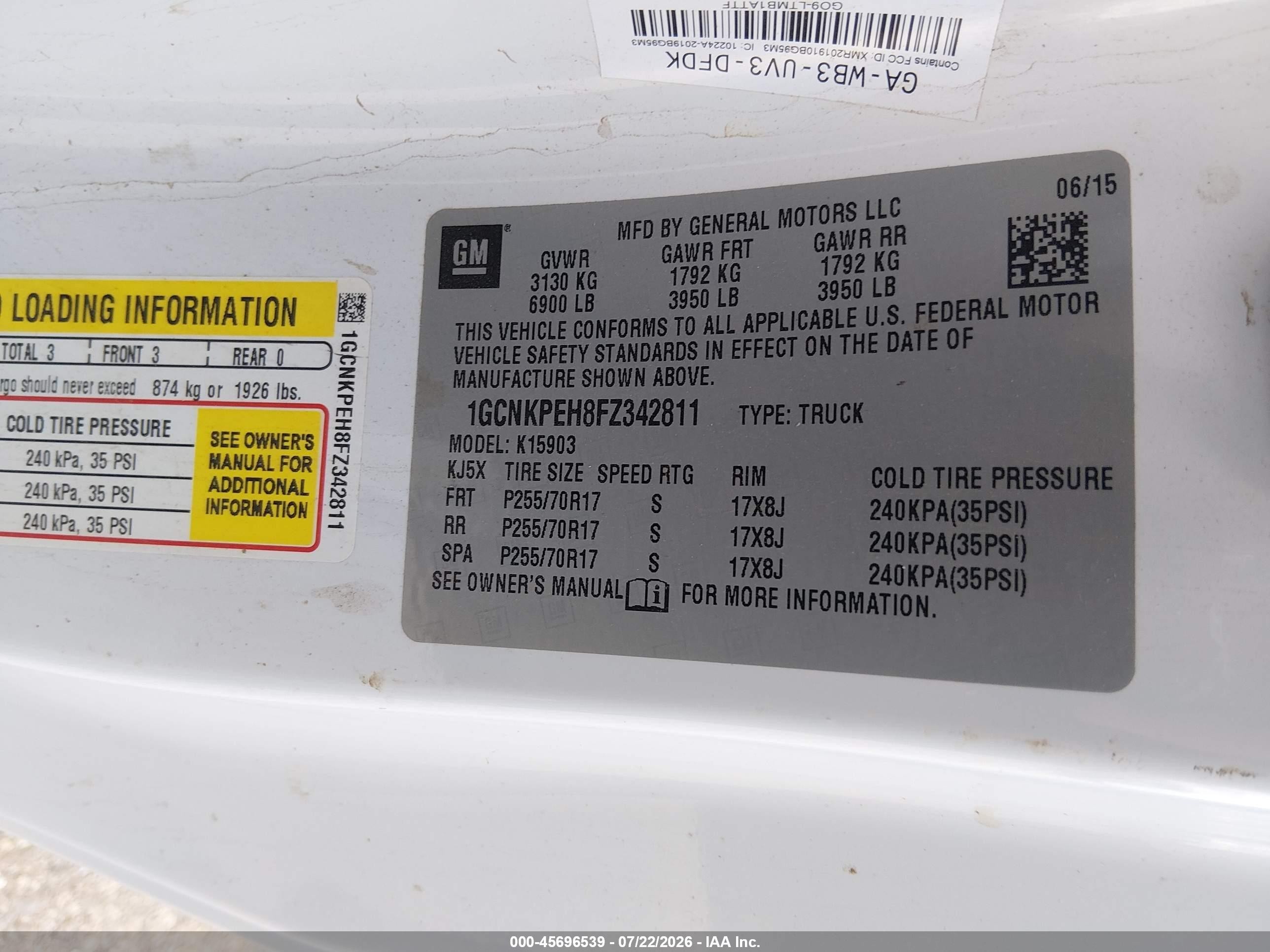 2015 Chevrolet Silverado 1500 Work Truck White vin: 1GCNKPEH8FZ342811
