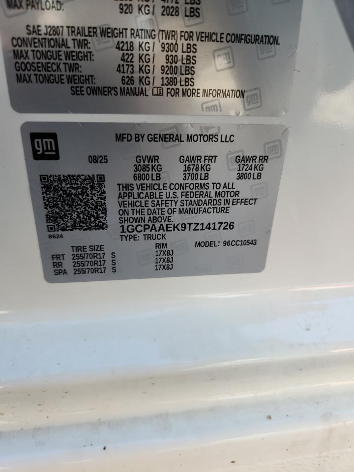 2026 Chevrolet Silverado C1500 Белый vin: 1GCPAAEK9TZ141726