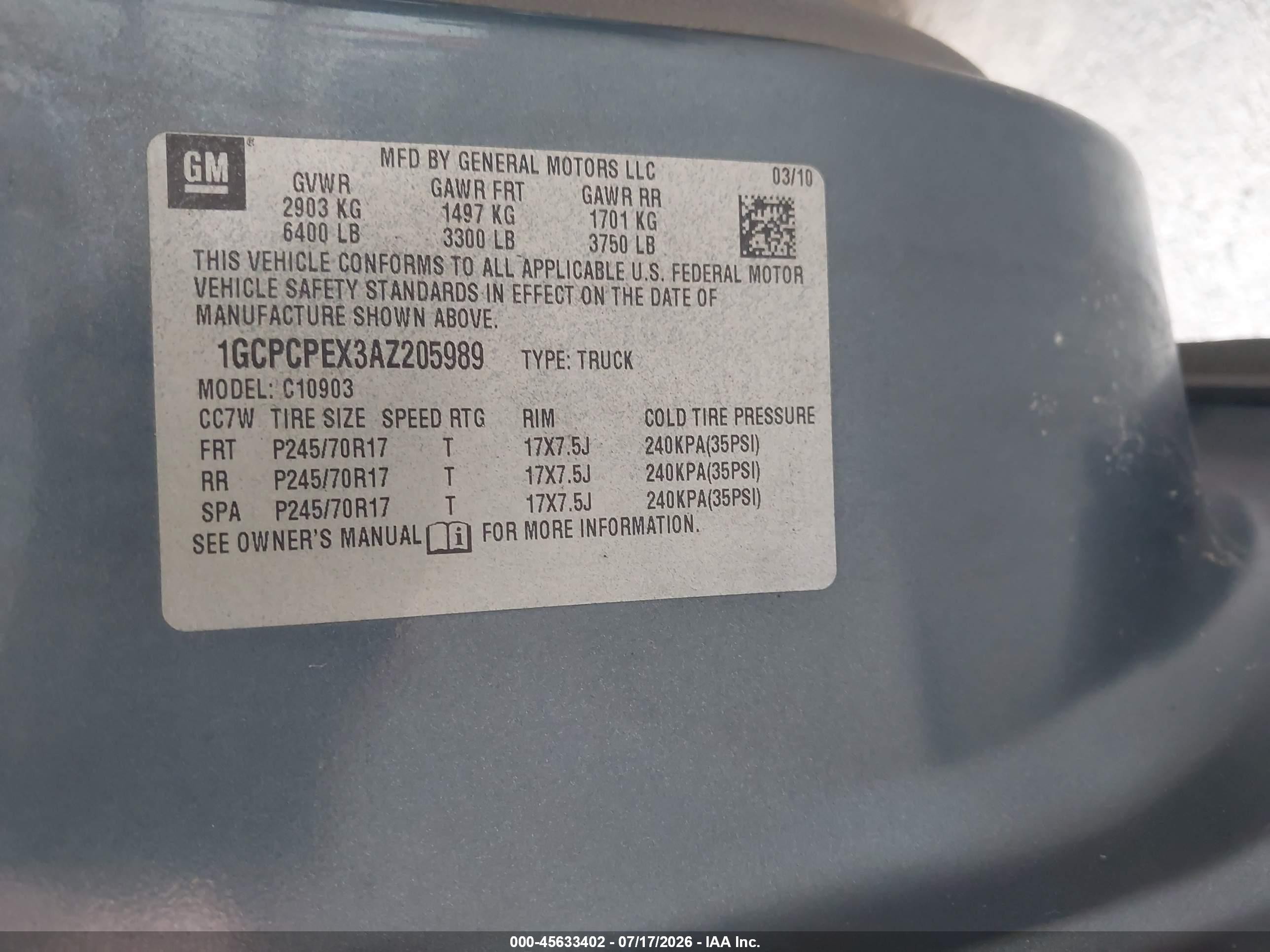 2010 Chevrolet Silverado 1500 Work Truck Blue vin: 1GCPCPEX3AZ205989