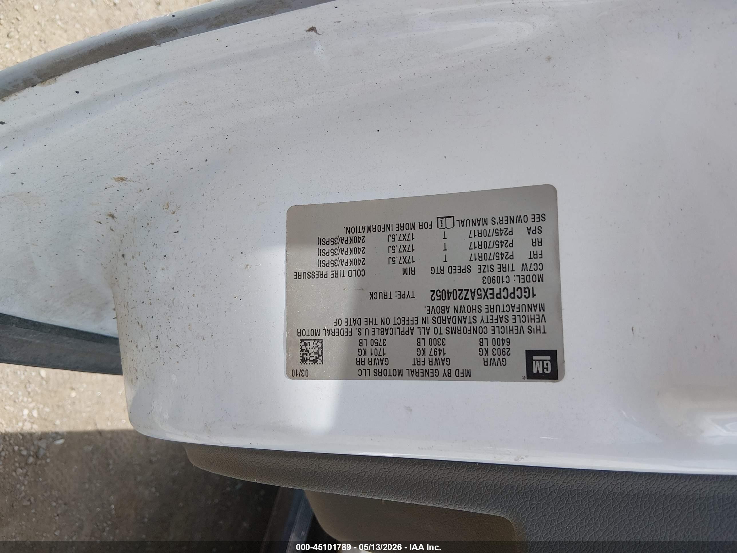 2010 Chevrolet Silverado 1500 Work Truck White vin: 1GCPCPEX5AZ204052