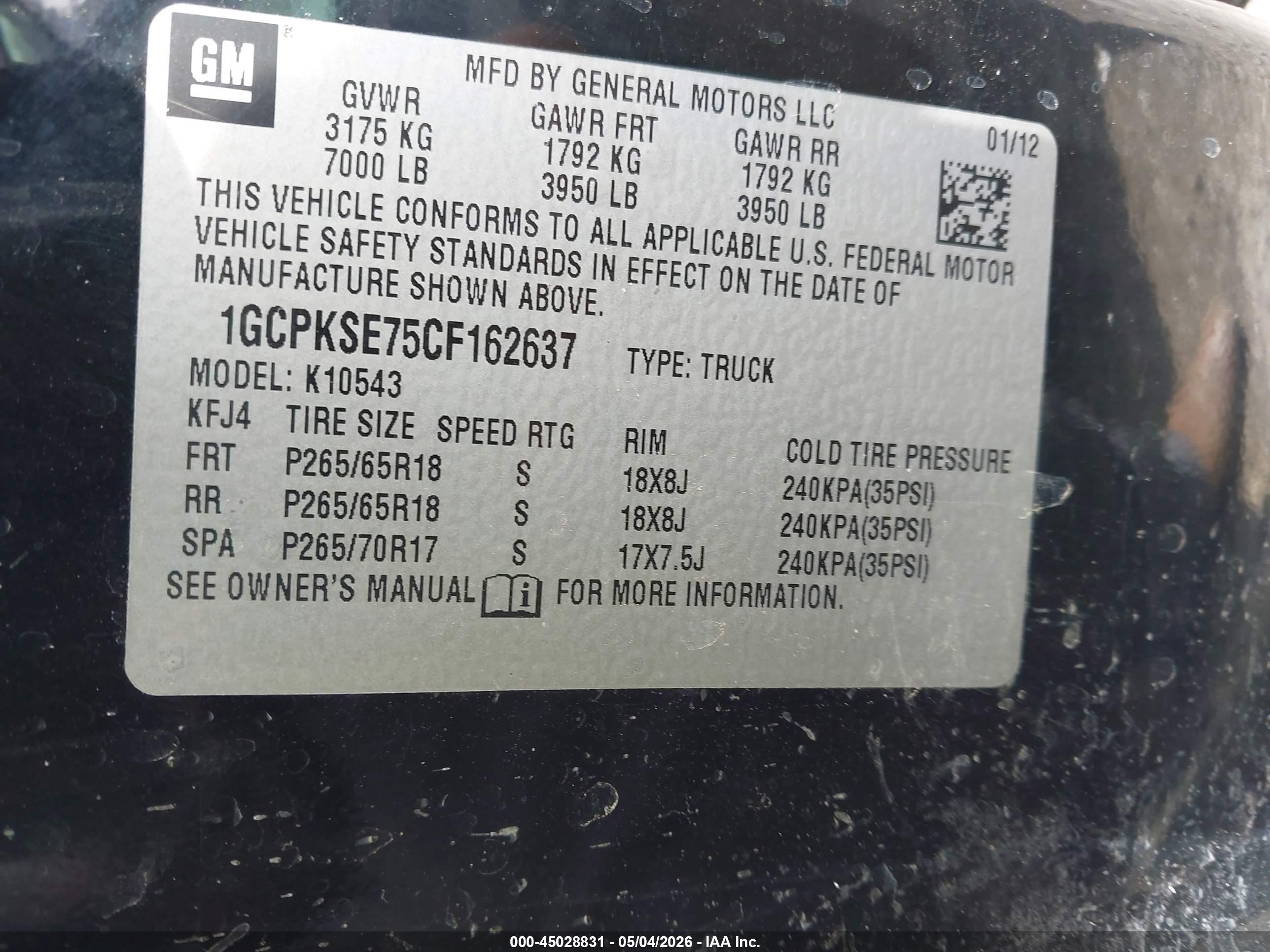 2012 Chevrolet Silverado 1500 Lt Black vin: 1GCPKSE75CF162637