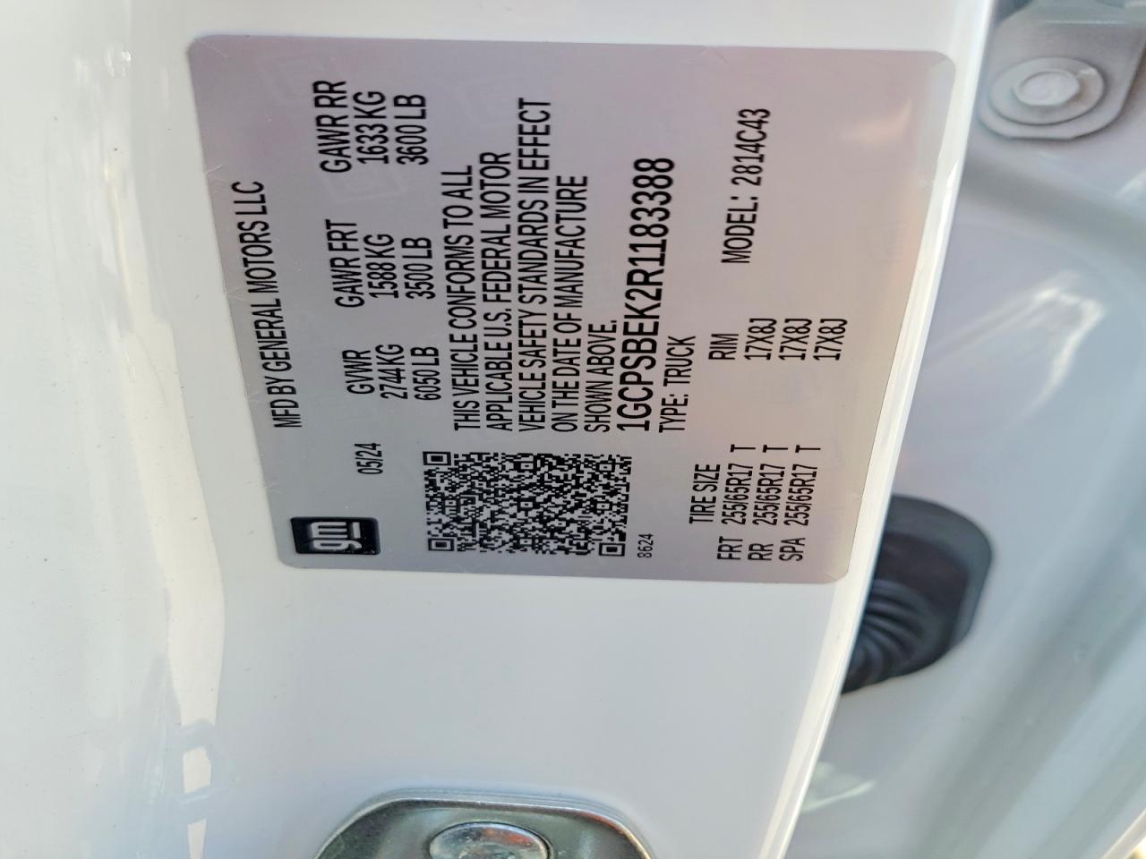 2024 Chevrolet Colorado White vin: 1GCPSBEK2R1183388