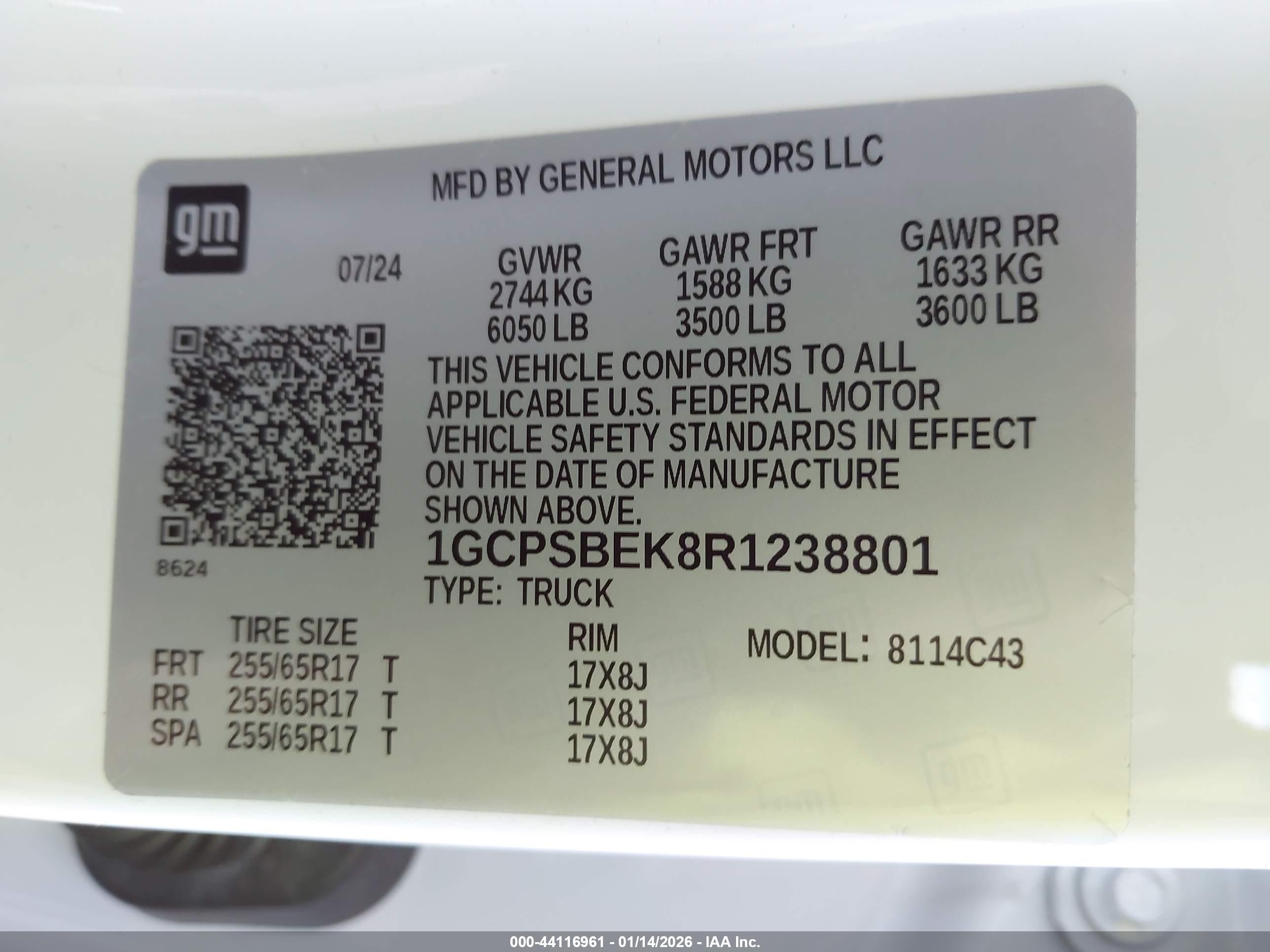 2024 Chevrolet Colorado 2wd Wt White vin: 1GCPSBEK8R1238801